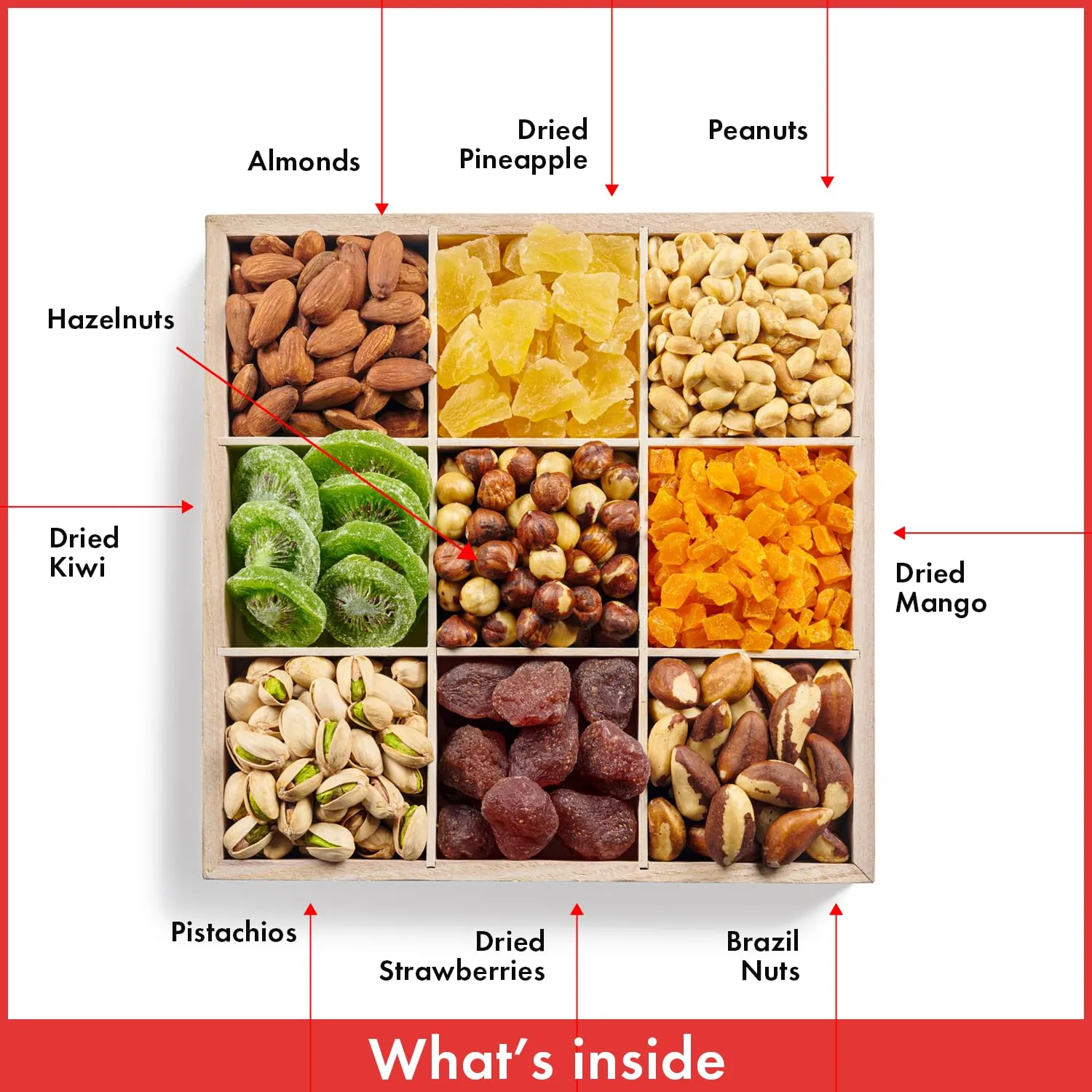 Fathers Day Nuts and Dried Fruit Platter - 9 Variety Mix - Classy Gift Basket - Gourmet Food for Birthday, Sympathy, Get Well, Anniversary, Corporate, Care Package - in a Reusable Wooden Tray