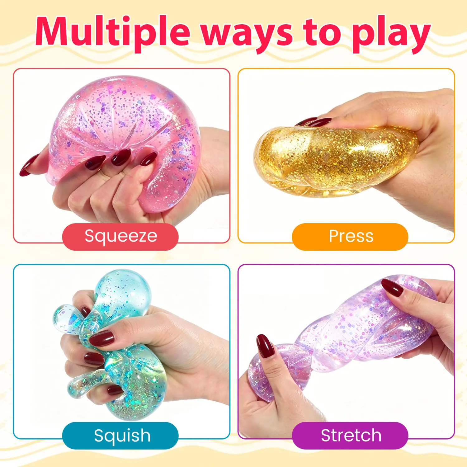 Sugar Glitter Dumpling Squishies, 2026 New Mystery Bun Dumpling Squishy with Steamer Box, Squeeze Ball Fidget Sensory for Stress Relief (Purple)