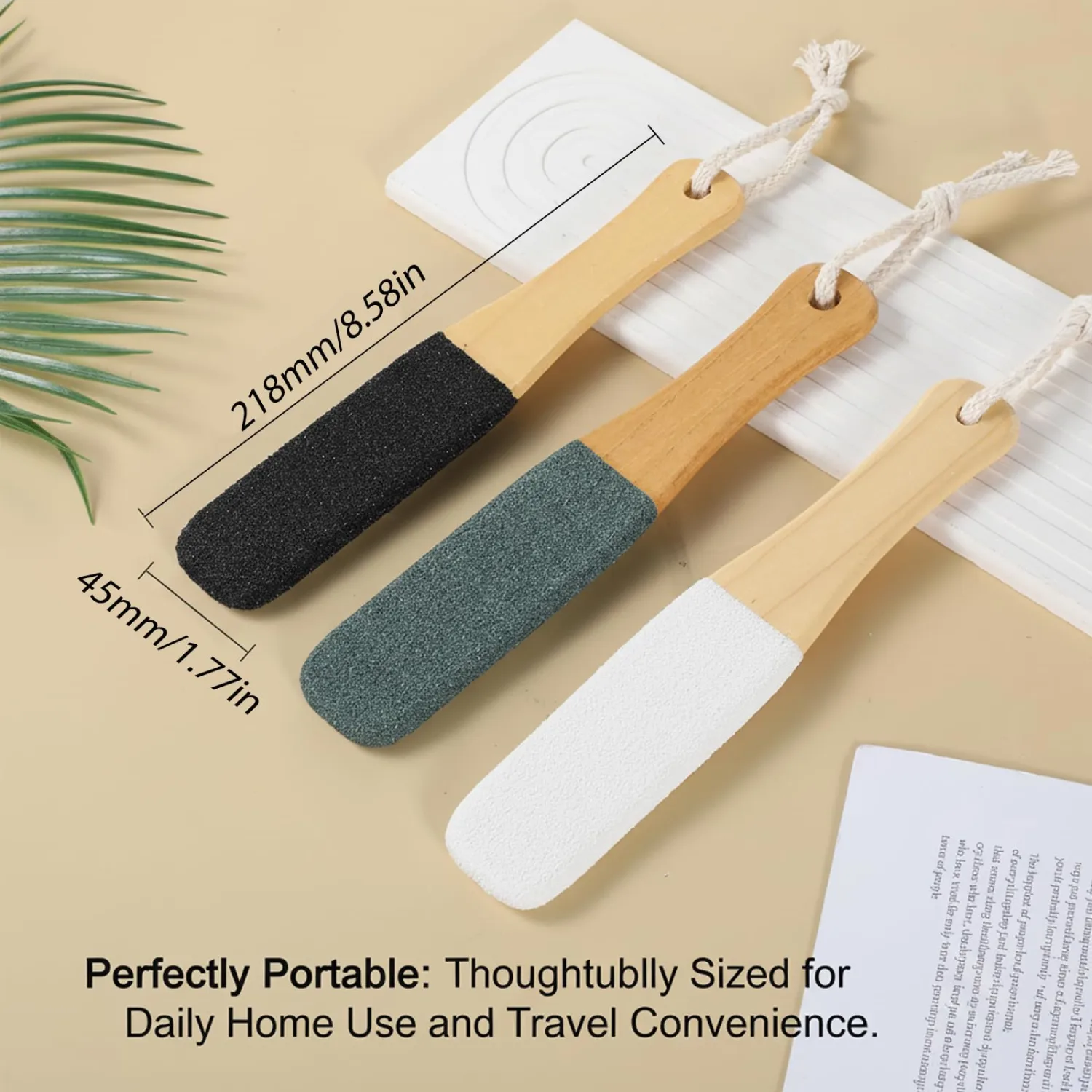 3-Pack Wooden Handle Foot Scrubber & Callus Remover, Foot File Pumice Stone to Remove Hard Skin, Foots Pumice Stone Pedicure File Professional Pedicure Supplies Callus Remove Cracked Heels