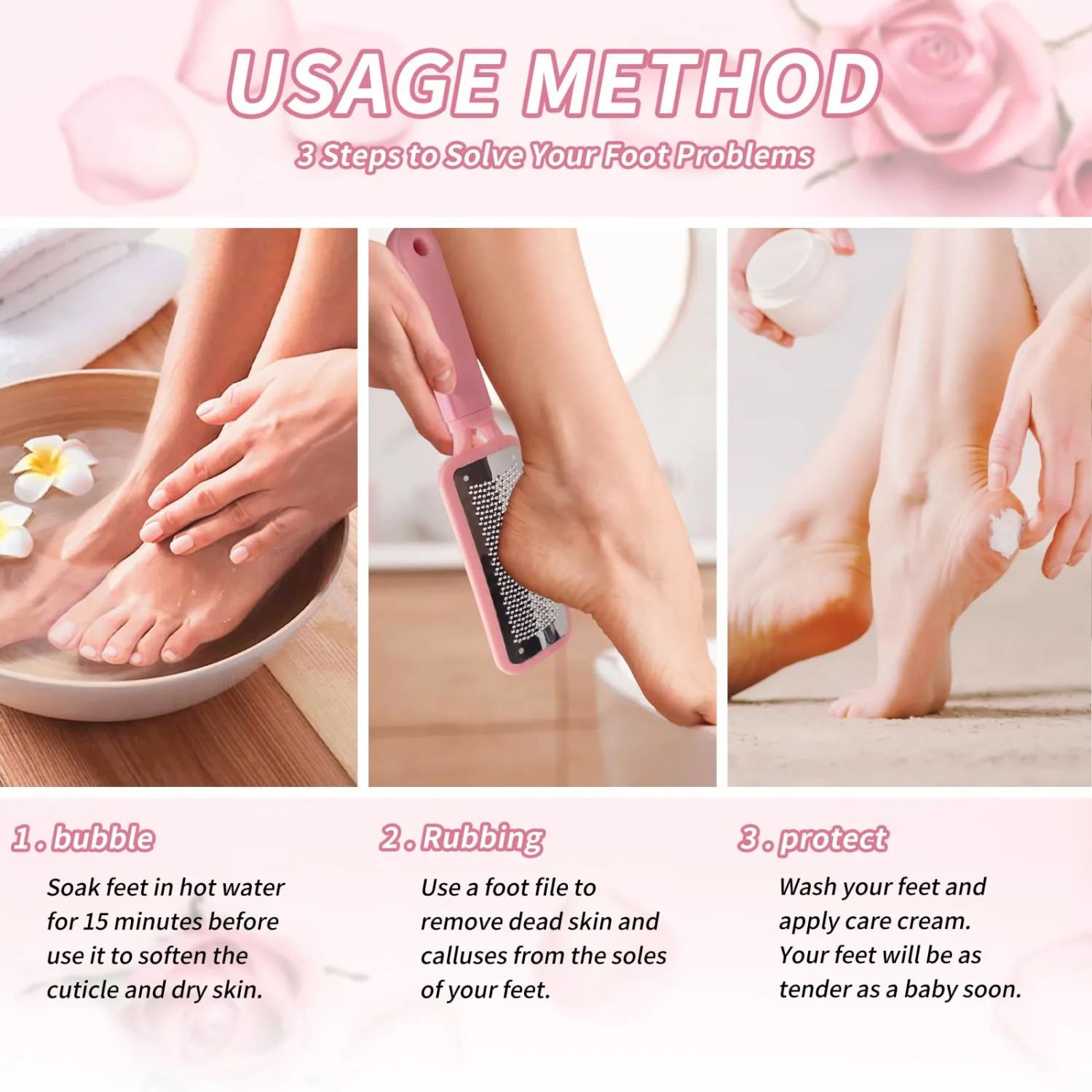 Topmeet Foot Callus Remover – Professional Stainless Steel Foot File for Dead Skin, Callus & Hard Skin Removal – Ergonomic Design for Smooth, Baby-Soft Feet (Pink)