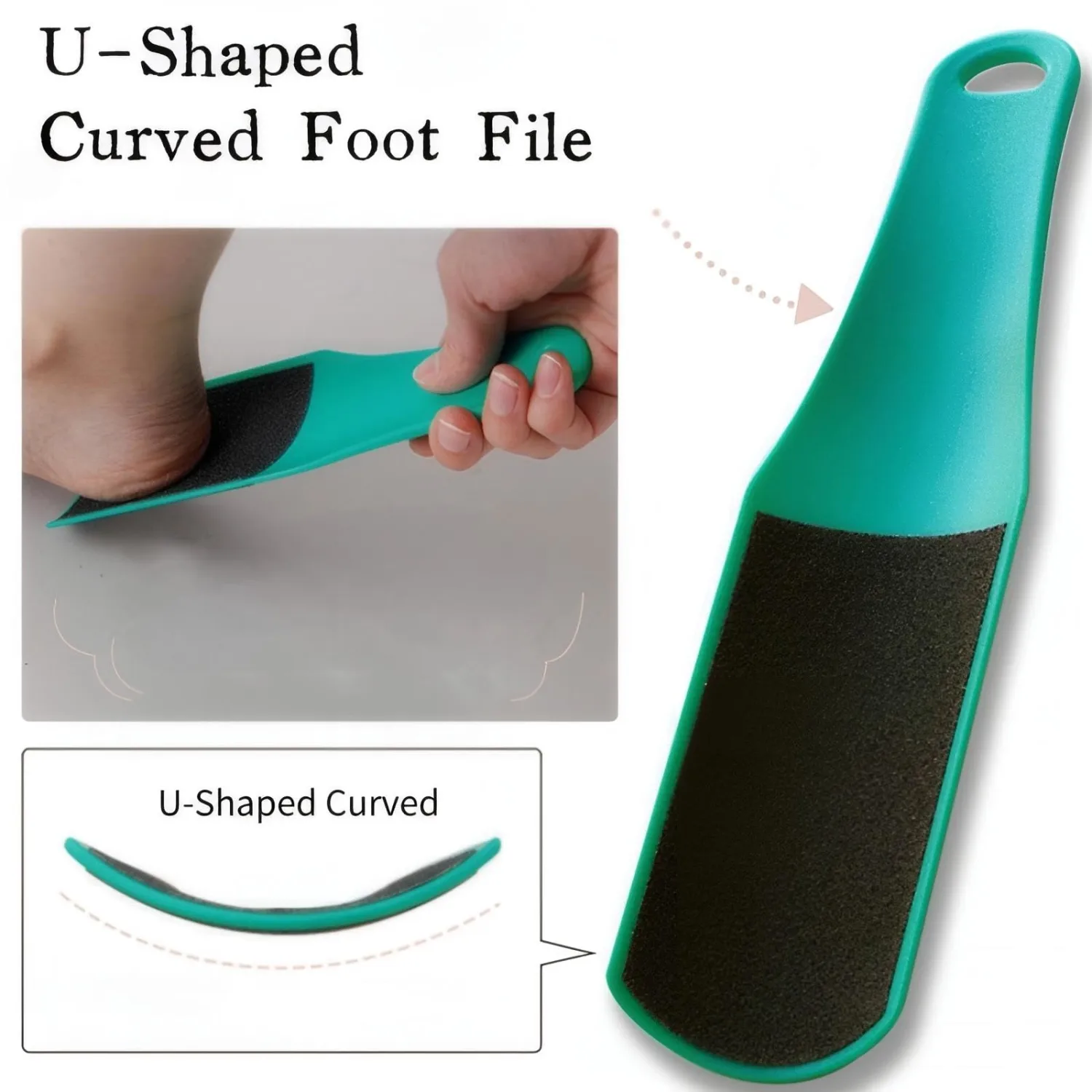 U-Shaped Curved Foot File, Double-Sided Dead Skin Callus Remover, Foot Scrubber for Wet and Dry Feet – Curved Design for Full Heel & Side Exfoliation, 1 PCS Light Green