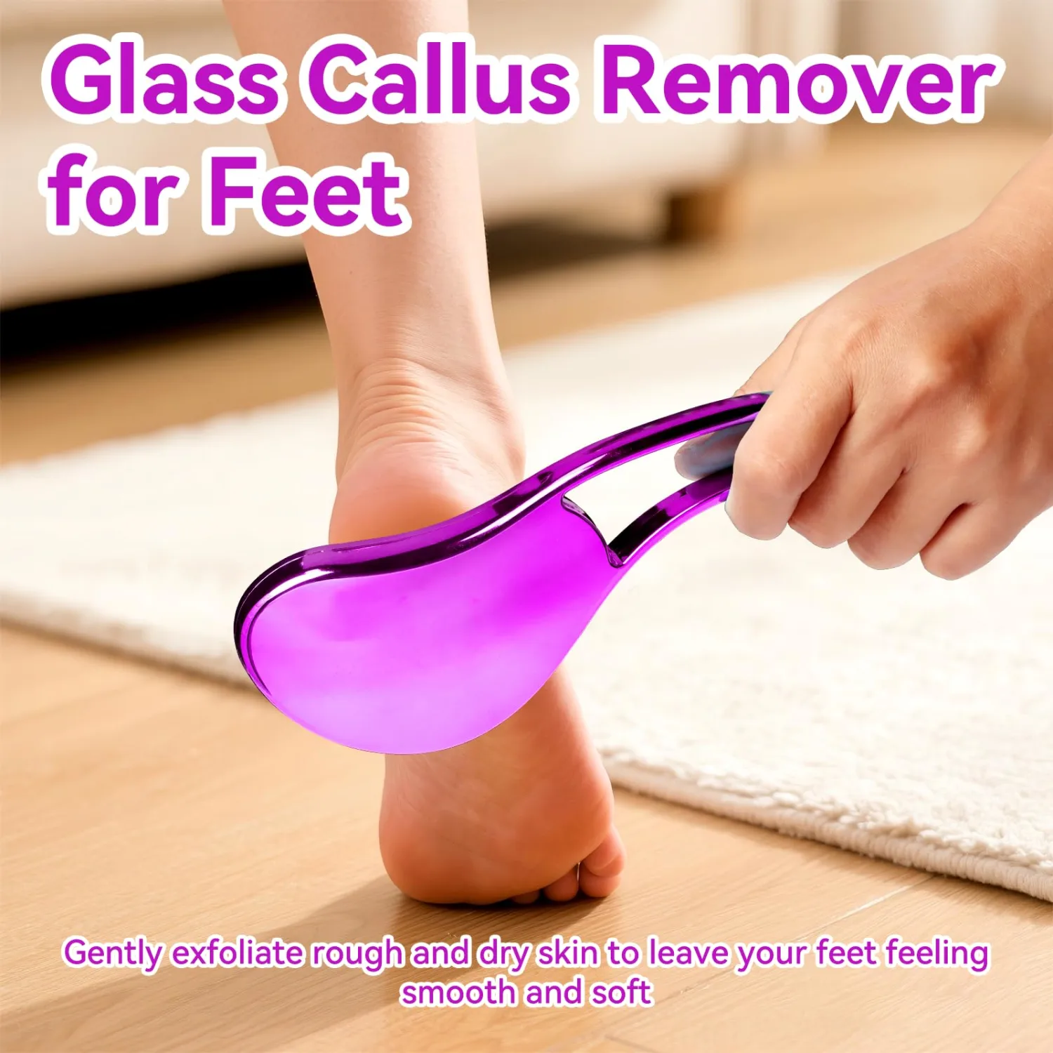 Glass Foot File, Crystal Glass Callus Remover Foot Scrubber and Heel Scraper for Men, Women, Dead Skin Removal Pedicure Tool, Rose Red