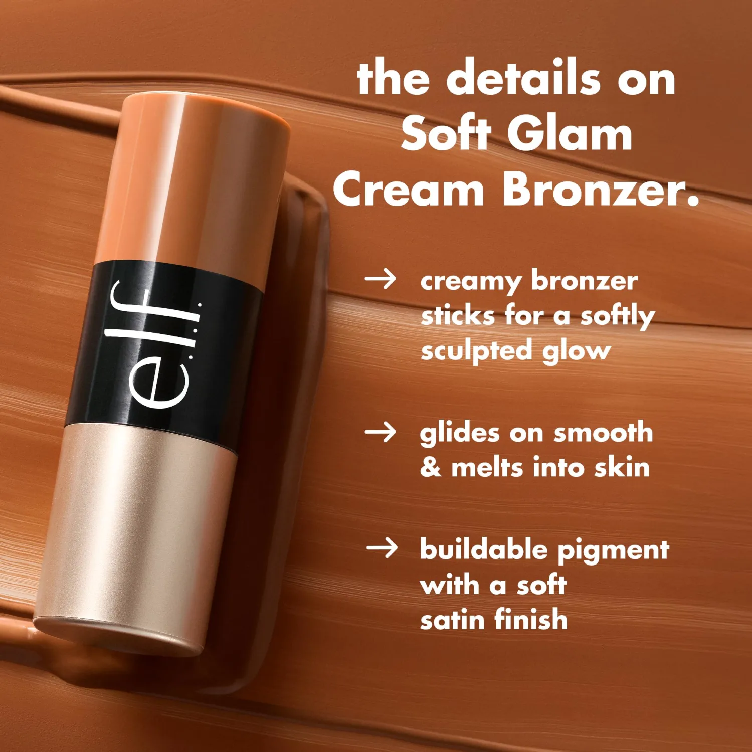 e.l.f. Soft Glam Cream Bronzer Stick, Buildable Cream Bronzer for A Long-Lasting Sculpted Glow & Satin Finish, Twist-Up Design, Vegan & Cruelty-Free, Tan