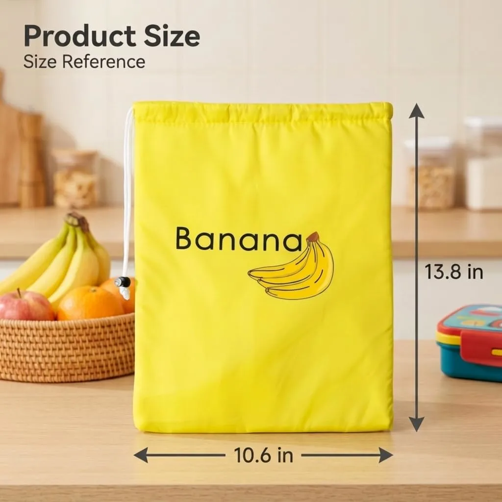 Banana Storage Bag with Aluminum Foil Lining, Reusable Banana Keeper Bag 13.8 x 11 in with Bead-Lock Closure, Banana Saver Produce Storage Bag Helps Keep Bananas Fresh Longer for Travel