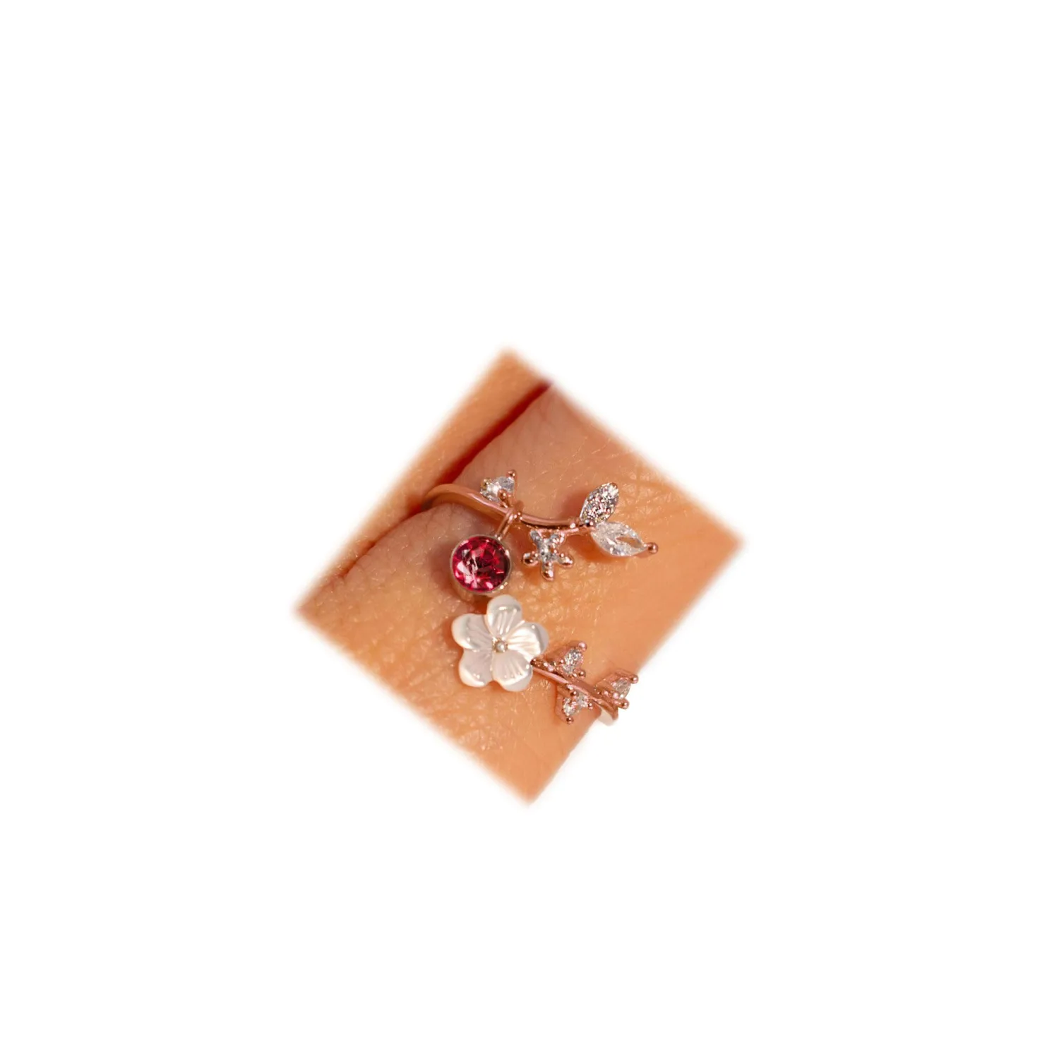 Birthstone Flower Rings For Women Non Tarnish Gemstone Cubic Zirconia Mother of Pearl Adjustable Size 7-11 Silver Rose 14K Gold Plated Birth Jewelry Gift For Birthday