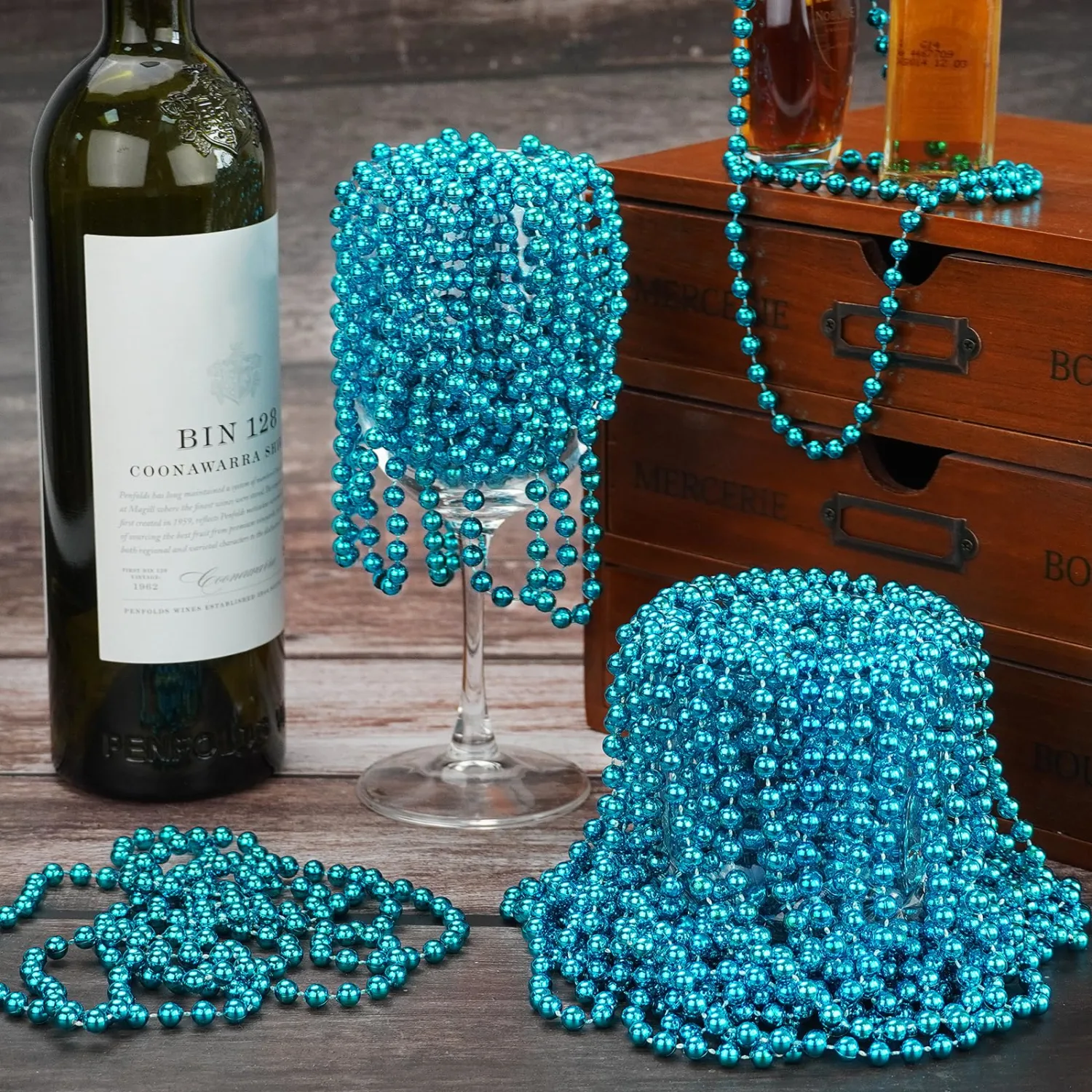 YAXINRUI 12 PCS Teal Bead Necklaces, Teal Mardi Gras Beads, 33 Inch Beaded Necklaces School Spirit Day Necklace for Mardi Gras Party Christmas Festive Events, Party Favors