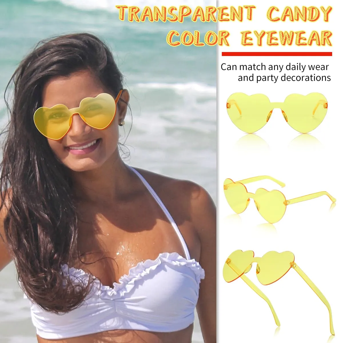 12/20/24 Pairs Heart Sunglasses for Women Men, Trendy Heart Shaped Rimless Transparent Sunglasses, Party Favors