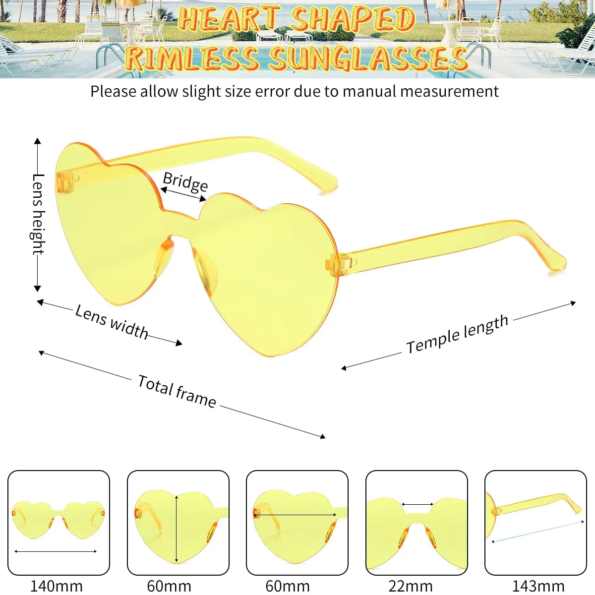 12/20/24 Pairs Heart Sunglasses for Women Men, Trendy Heart Shaped Rimless Transparent Sunglasses, Party Favors