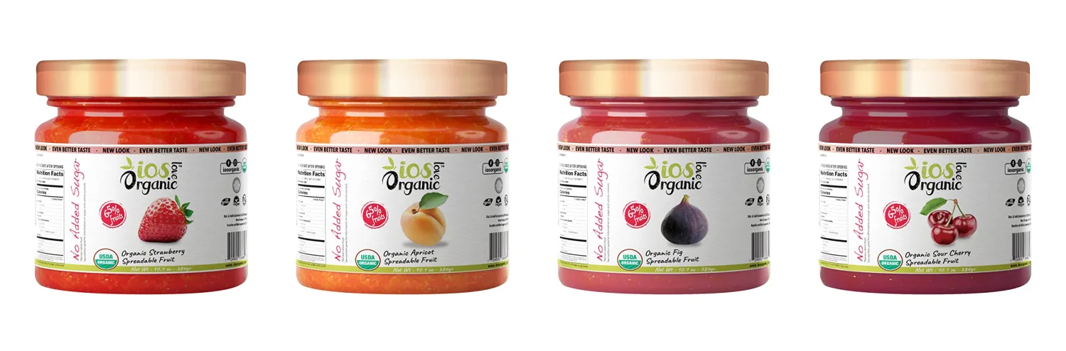 IOS Love Organic Spreadable Fruit - USDA Organic Certified 65% Fruits - Non-GMO, Vegan, Gluten Free, Kosher, NO Added Sugar, Net. Wt. 10.1Oz (Sour Cherry, 10.1 Oz (Pack of 1))