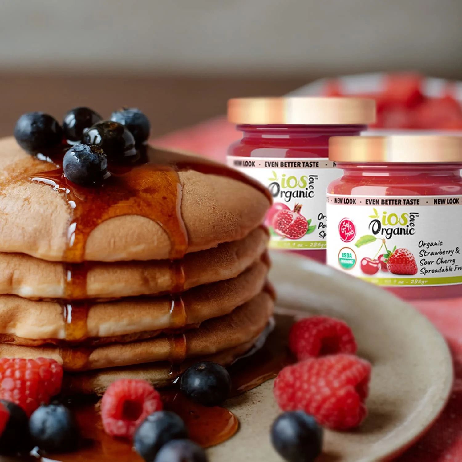 IOS Love Organic Spreadable Fruit - USDA Organic Certified - Non-GMO, Vegan, Gluten Free, Kosher, NO Added Sugar, Net. Wt. 10.1Oz (Strawberry & Sour Cherry, 10.1 Oz (Pack of 1))