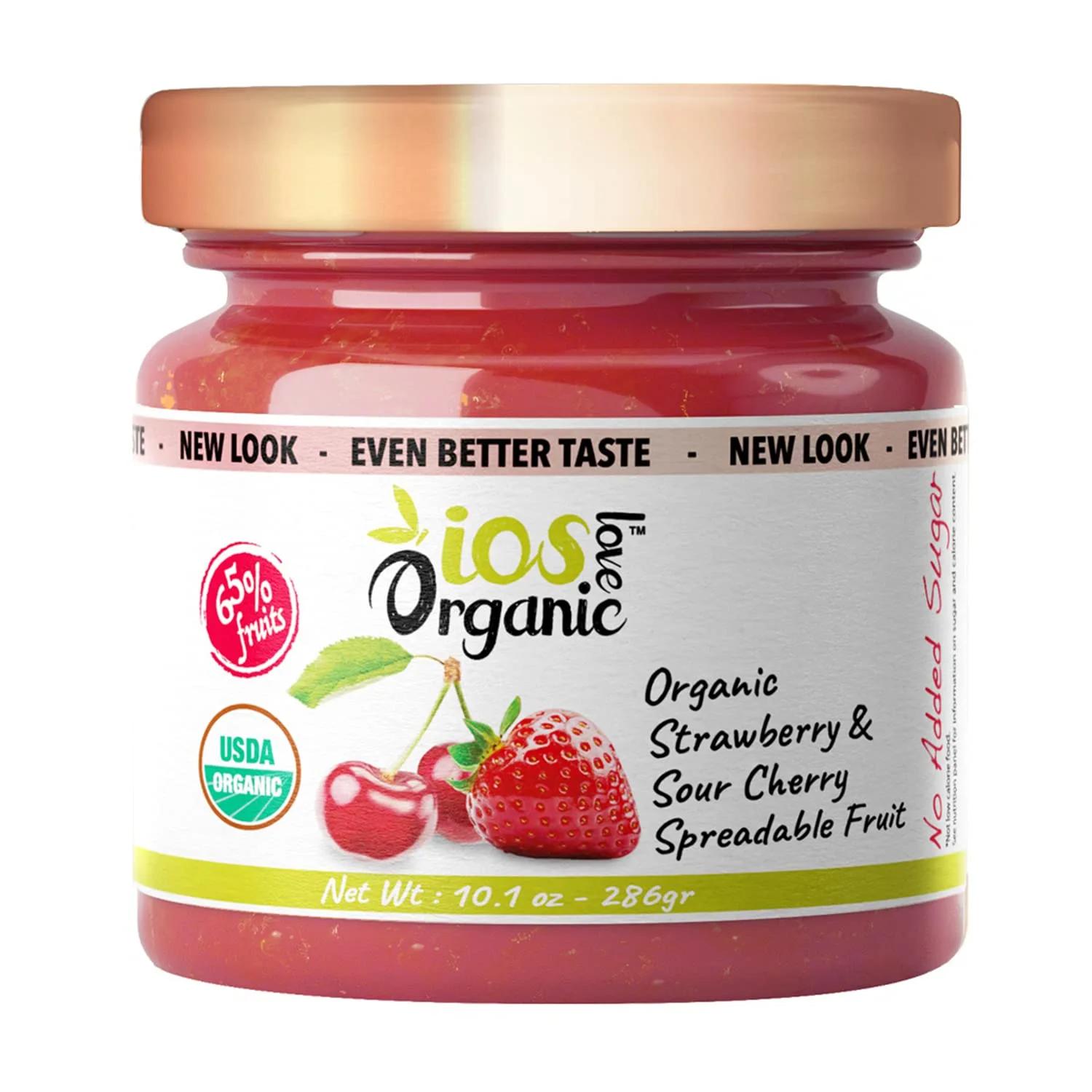 IOS Love Organic Spreadable Fruit - USDA Organic Certified - Non-GMO, Vegan, Gluten Free, Kosher, NO Added Sugar, Net. Wt. 10.1Oz (Strawberry & Sour Cherry, 10.1 Oz (Pack of 1))