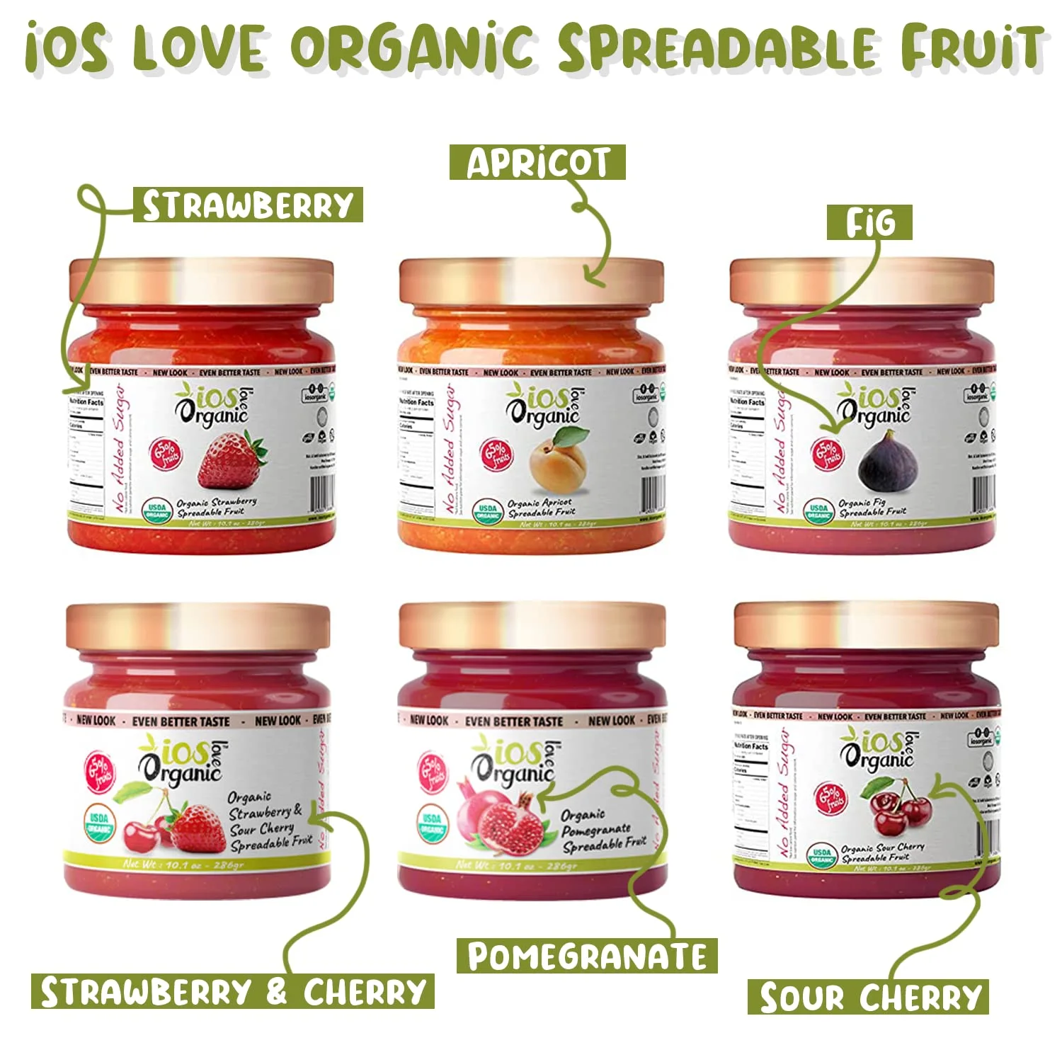 IOS Love Organic Spreadable Fruit - USDA Organic Certified - Non-GMO, Vegan, Gluten Free, Kosher, NO Added Sugar, Net. Wt. 10.1Oz (Strawberry & Sour Cherry, 10.1 Oz (Pack of 1))