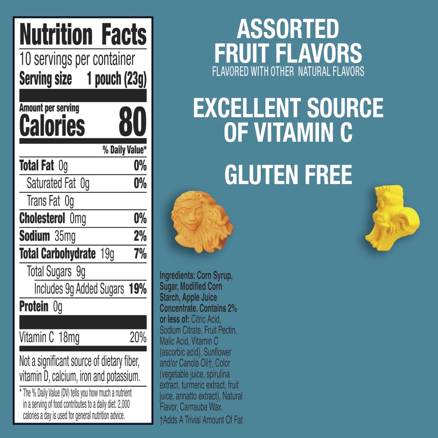 Disney Moana Fruit Flavored Snacks, Fat Free and Gluten Free Snacks, 8 oz (10 Pouches)