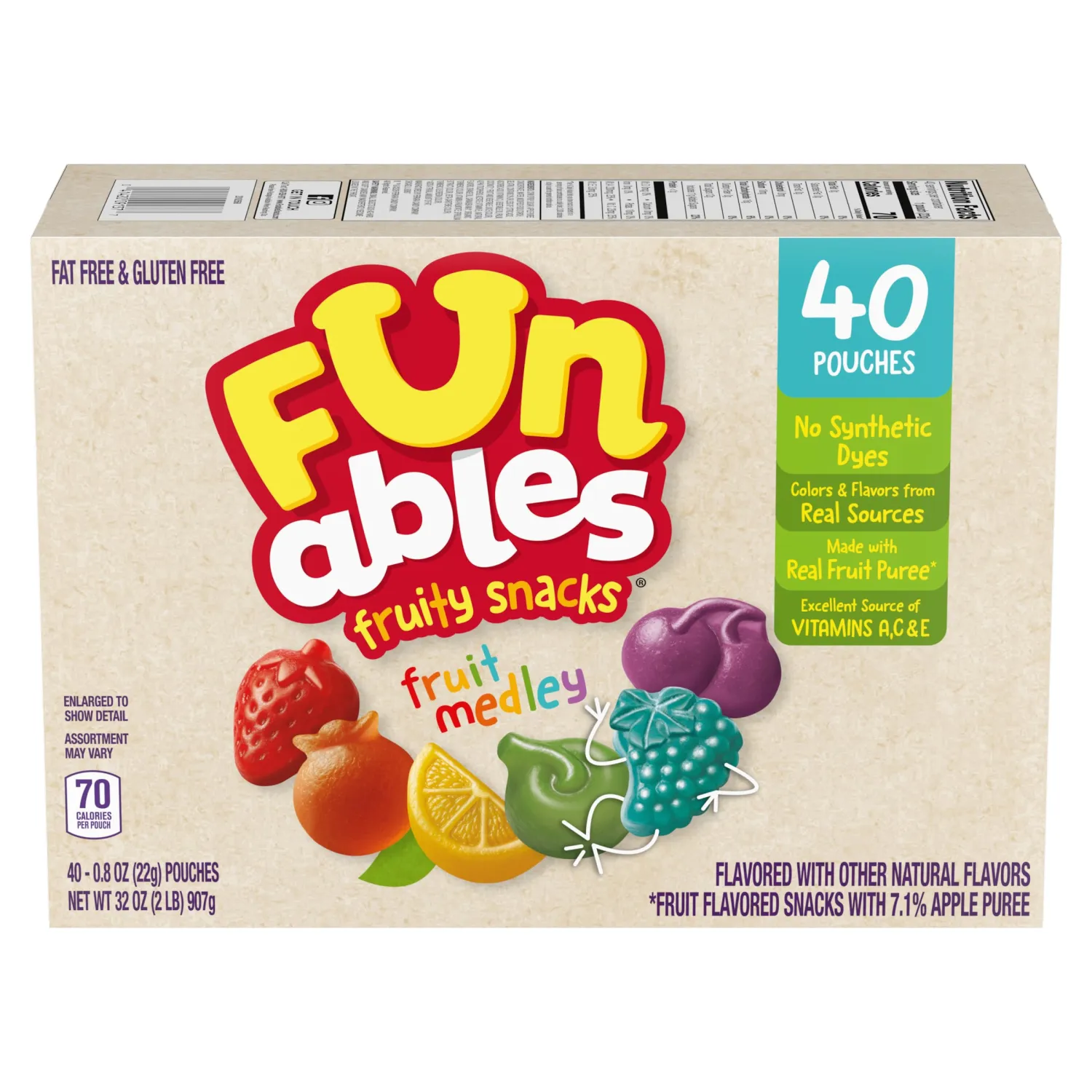 Funables Fruit Snacks, Fruit Medley Flavored Snacks, 32 oz 40 ct