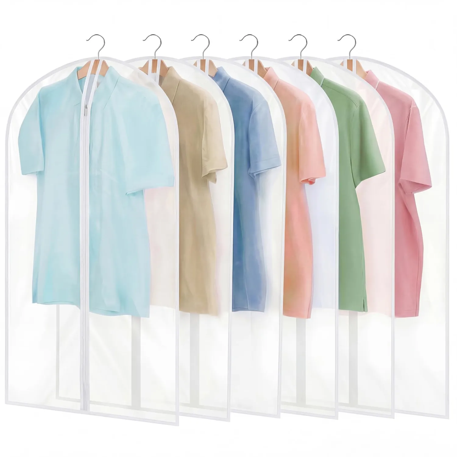 Dntorx 6 Pack Garment Bags 60 * 100cm, 40in PEVA Translucent Garment Covers, Suit Storage Bags, Dress Organizer Bags Used To Protect Shirts, Winter Coats, Jackets（White Edge）