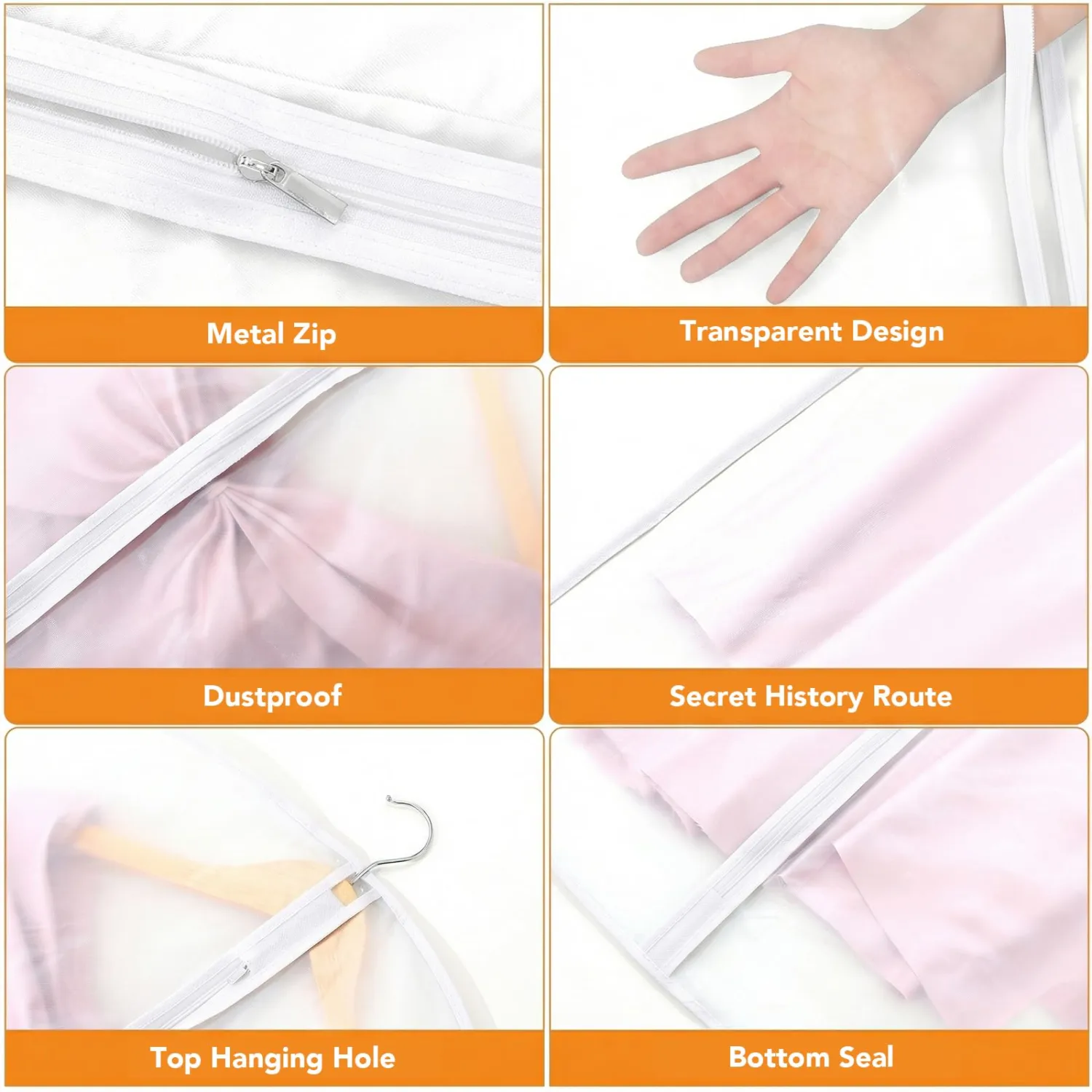 Dntorx 6 Pack Garment Bags 60 * 100cm, 40in PEVA Translucent Garment Covers, Suit Storage Bags, Dress Organizer Bags Used To Protect Shirts, Winter Coats, Jackets（White Edge）