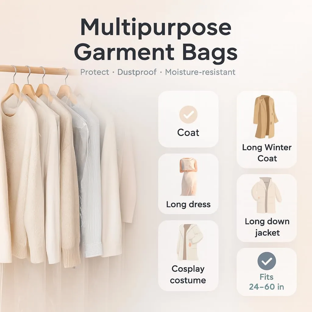 40 Pack Clear Plastic Garment Bags, 35.5" x 23.5", Clothes Covers for Hanging, Dry Cleaning Bags for Closet Storage, Dust-Proof Transparent Covers for Shirts, Suits & Jackets