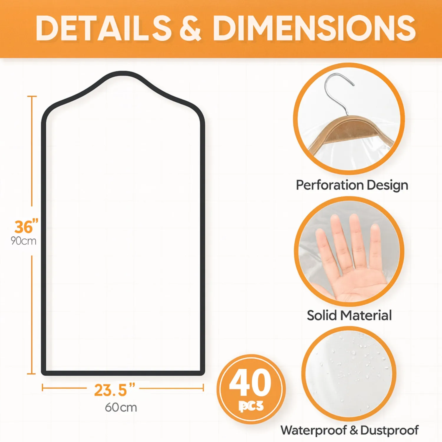 40 Pack Clear Plastic Garment Bags, 35.5" x 23.5", Clothes Covers for Hanging, Dry Cleaning Bags for Closet Storage, Dust-Proof Transparent Covers for Shirts, Suits & Jackets