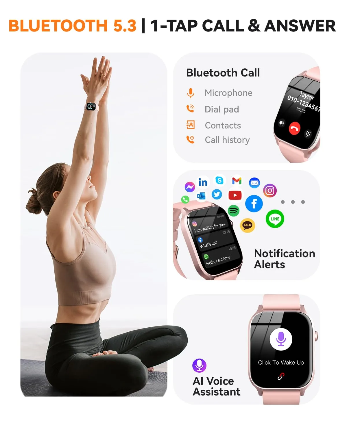 Smart Watches for Women Men, Fitness Tracker Watch with 110 Sports Modes, Step Counter/Sleep Monitor/Pedometer, IP68 Waterproof, Bluetooth Call & Music Control Smartwatch for iPhone/Android