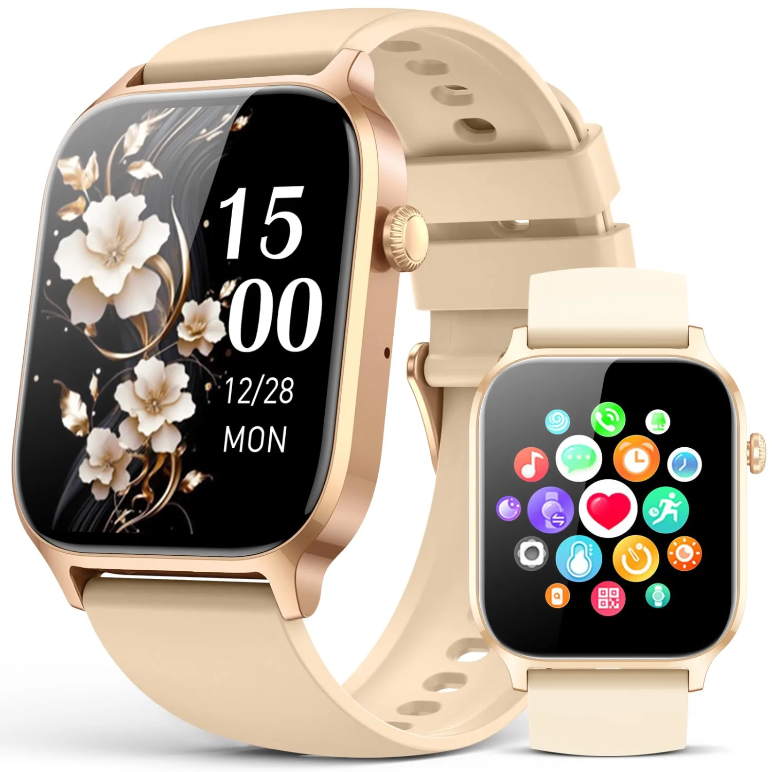 Smart Watches for Women Men, Fitness Tracker Watch with 110 Sports Modes, Step Counter/Sleep Monitor/Pedometer, IP68 Waterproof, Bluetooth Call & Music Control Smartwatch for iPhone/Android,Gold