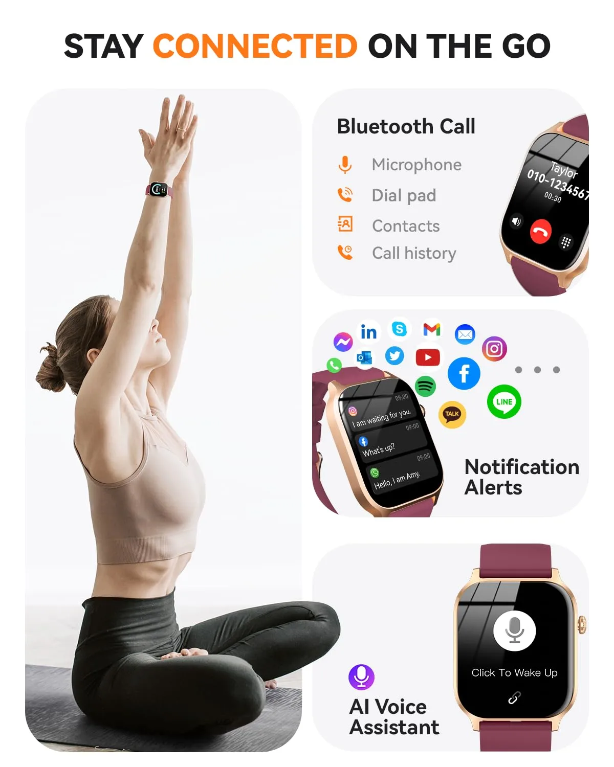 Smart Watches for Women Men, Fitness Tracker Watch with 110 Sports Modes, Step Counter/Sleep Monitor/Pedometer, IP68 Waterproof, Bluetooth Call & Music Control Smartwatch for iPhone/Android,Wine Red