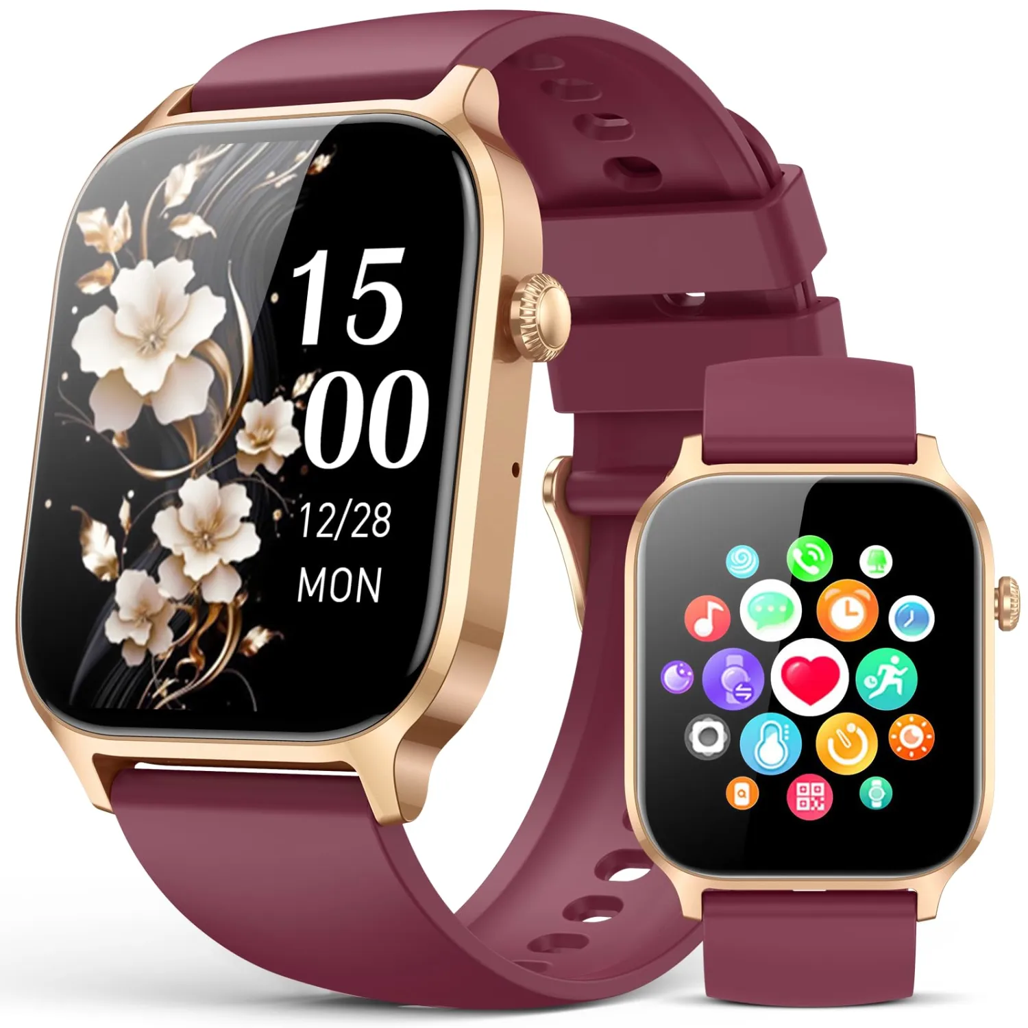 Smart Watches for Women Men, Fitness Tracker Watch with 110 Sports Modes, Step Counter/Sleep Monitor/Pedometer, IP68 Waterproof, Bluetooth Call & Music Control Smartwatch for iPhone/Android,Wine Red