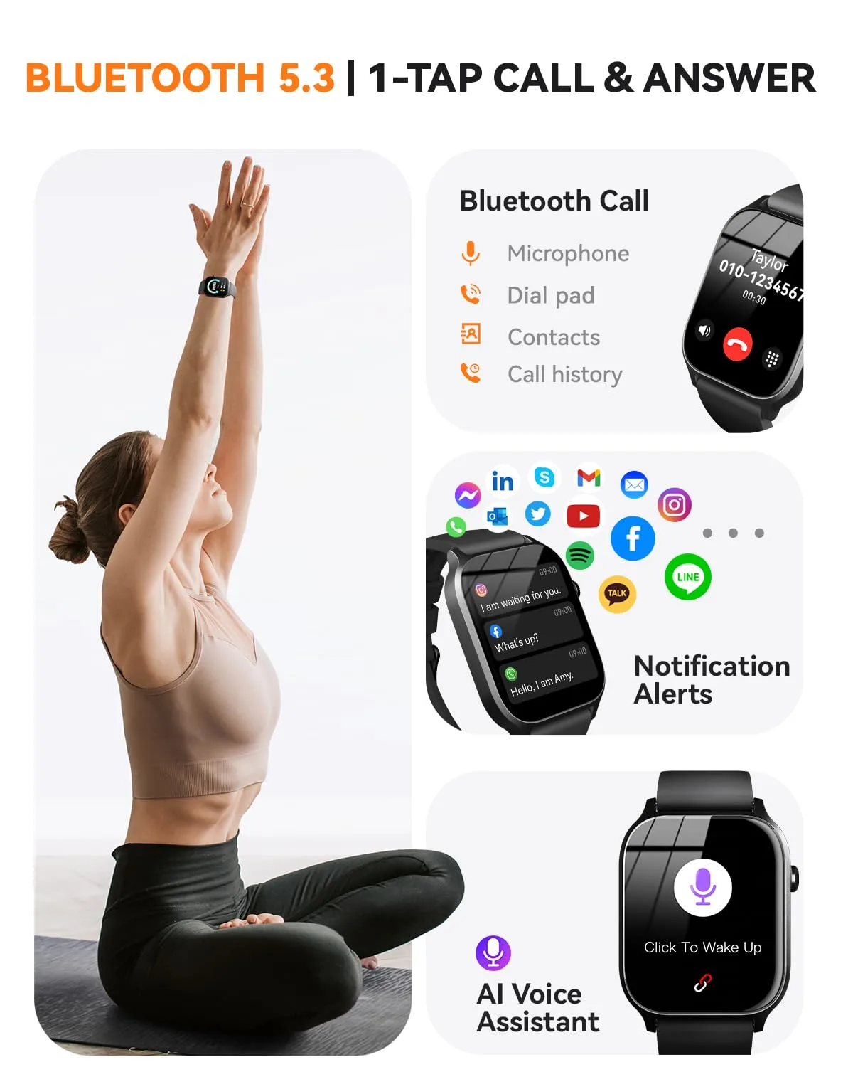 Smart Watches for Women Men, Fitness Tracker Watch with 110 Sports Modes, Step Counter/Sleep Monitor/Pedometer, IP68 Waterproof, Bluetooth Call & Music Control Smartwatch for iPhone/Android,Black