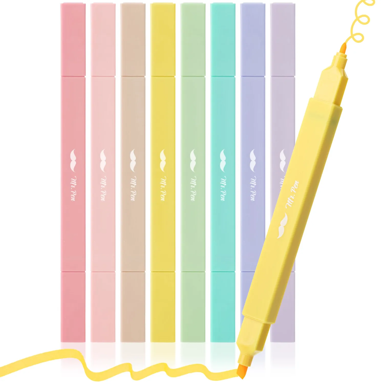 Mr. Pen- Dual Tip Aesthetic Highlighters, 8 pcs, Chisel & Fine Tip, Cute Highlighters Assorted Colors for Journaling, Highlighting, Underlining, Fast Dry, Back to School Supplies