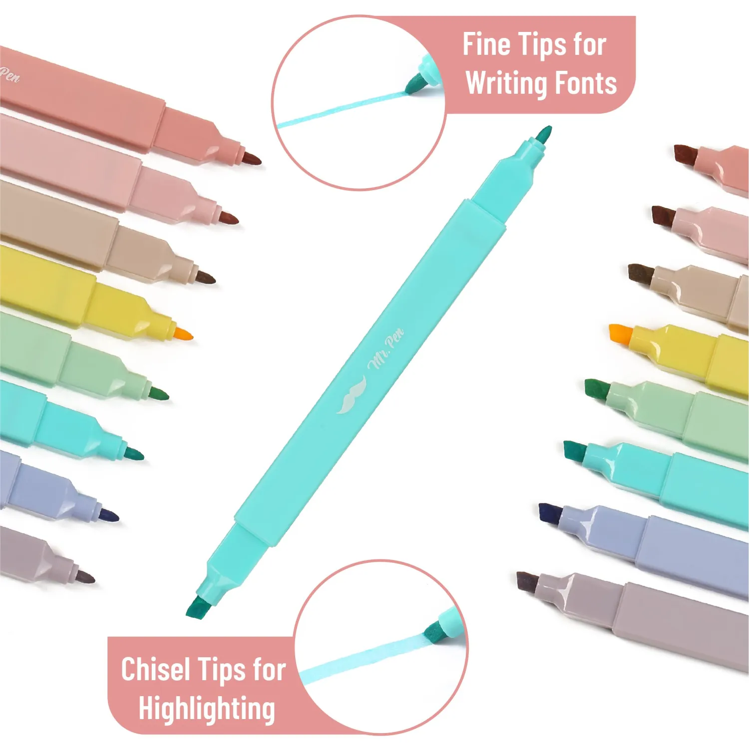 Mr. Pen- Dual Tip Aesthetic Highlighters, 8 pcs, Chisel & Fine Tip, Cute Highlighters Assorted Colors for Journaling, Highlighting, Underlining, Fast Dry, Back to School Supplies