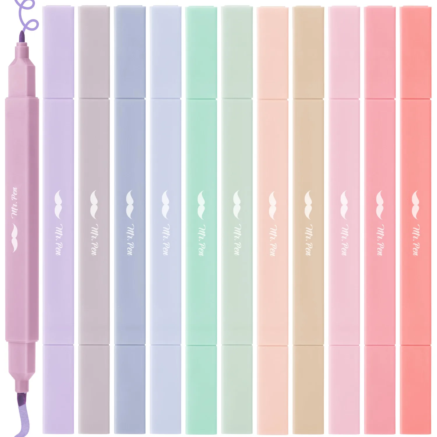 Mr. Pen- Dual Tip Aesthetic Highlighters, 12 pcs, Chisel & Fine Tip, Cute Highlighters Assorted Colors for Journaling, Highlighting, Underlining, Fast Dry, Back to School Supplies
