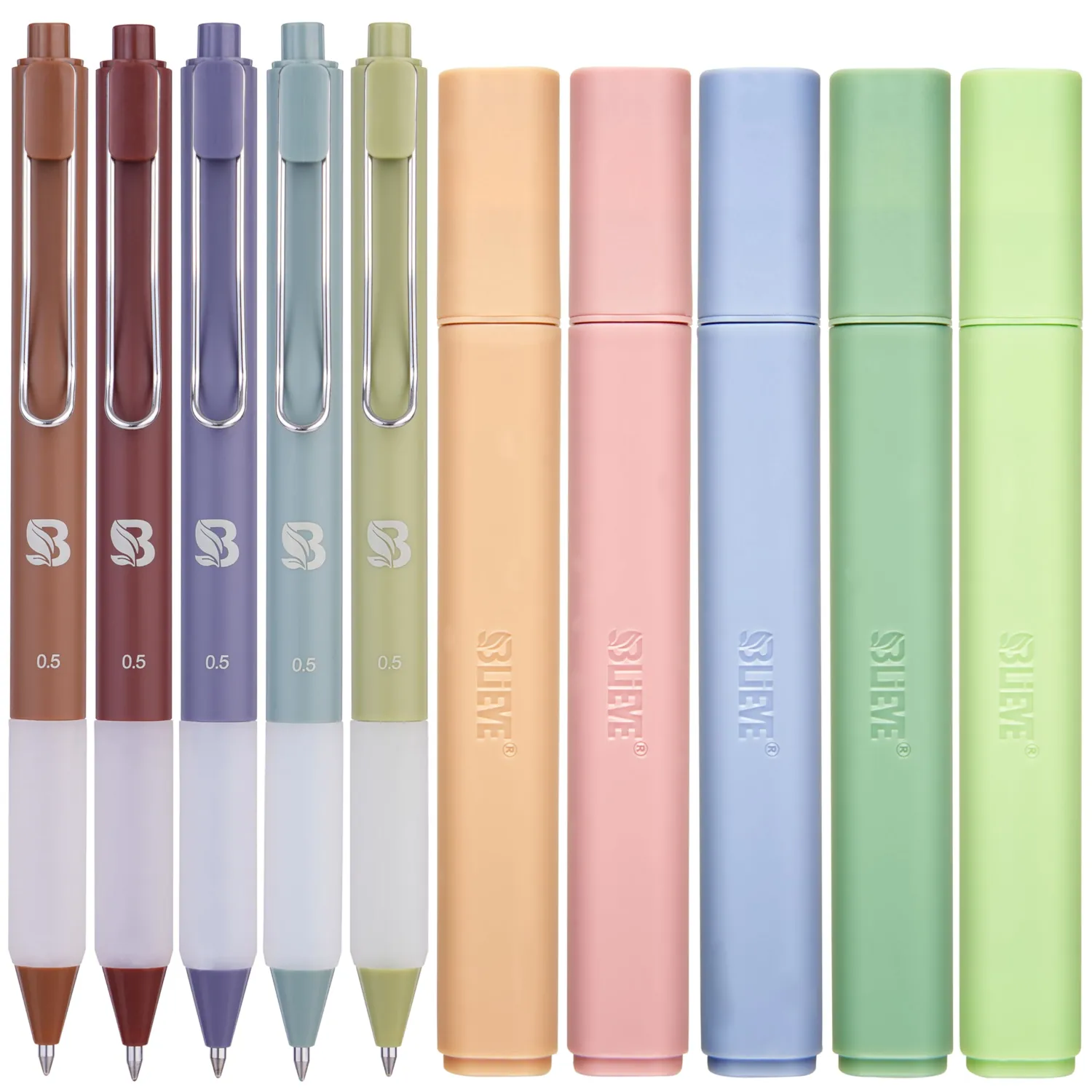 BLIEVE - Aesthetic Highlighters and Gel Pens With Soft Ink and Chisel Tip, Bible Highlighters and Pens No Bleed, Dry Fast Easy to Hold, for Bible Journaling Planner School Supplies (EARTHY)
