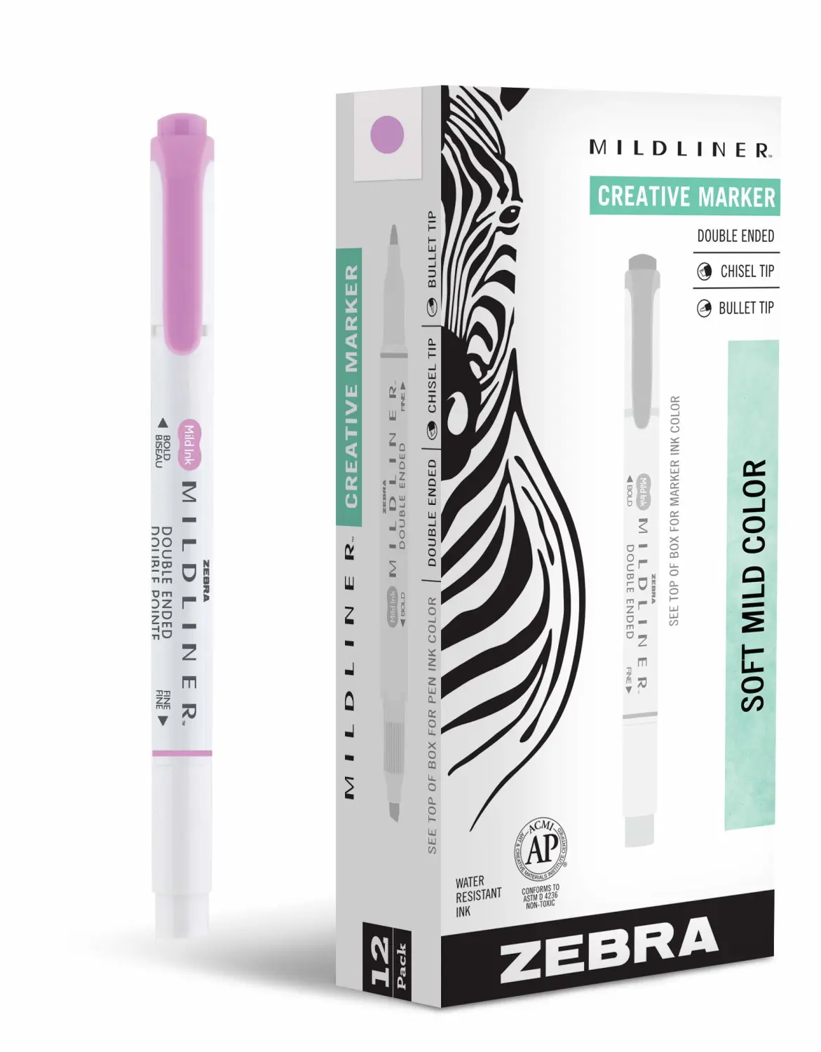 Zebra Pen Mildliner Double-Ended Highlighter Marker Set, Broad and Fine Point Tips, Ideal for Bible Highlighting, No Bleed, Mild Magenta Ink, 12-Pack (78270upc)