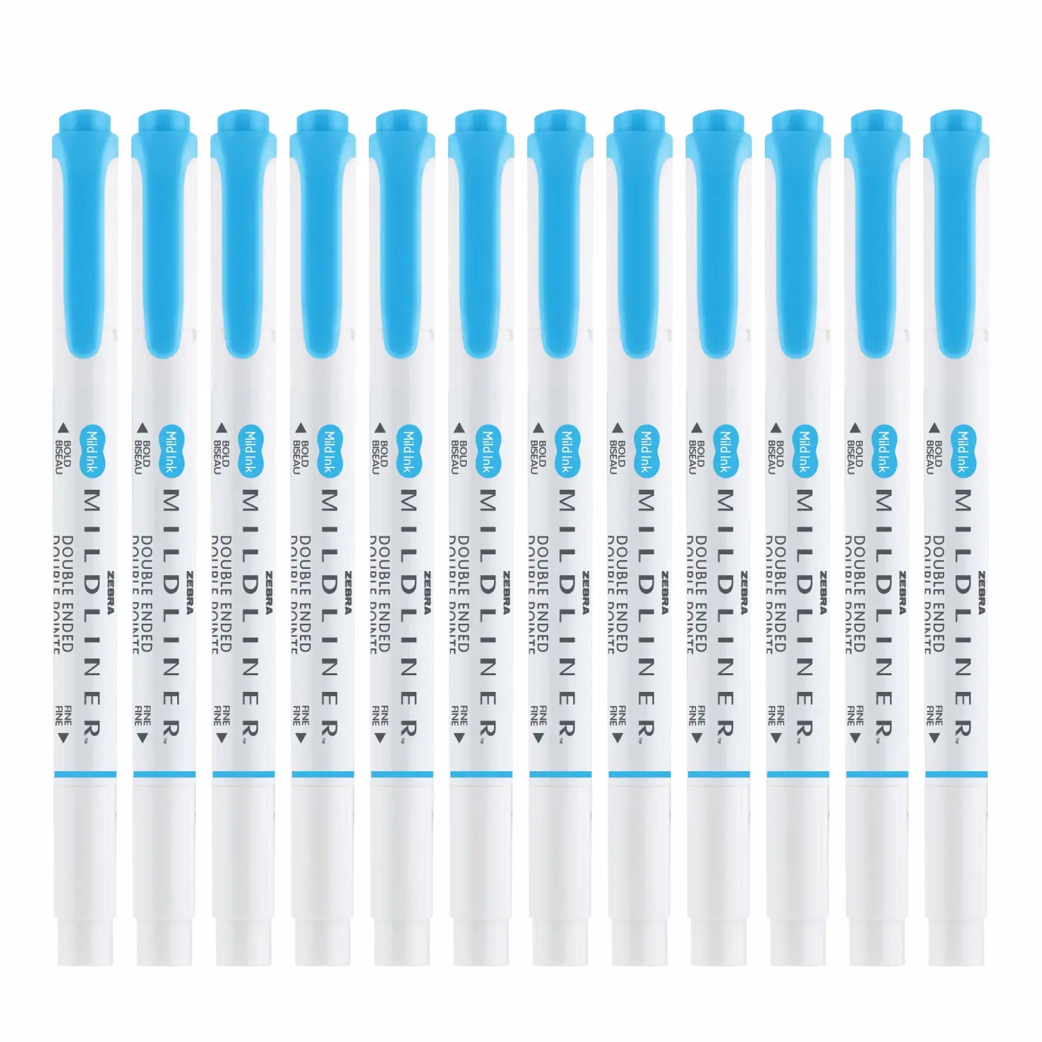 Zebra Pen Mildliner Dual-Tip Highlighters, Broad and Fine Tips, Ideal for Bible Highlighting, No Bleed, School Supplies, Teacher Supplies, and Office Supplies, Mild Cyan Ink, 12-Pack (78560upc)