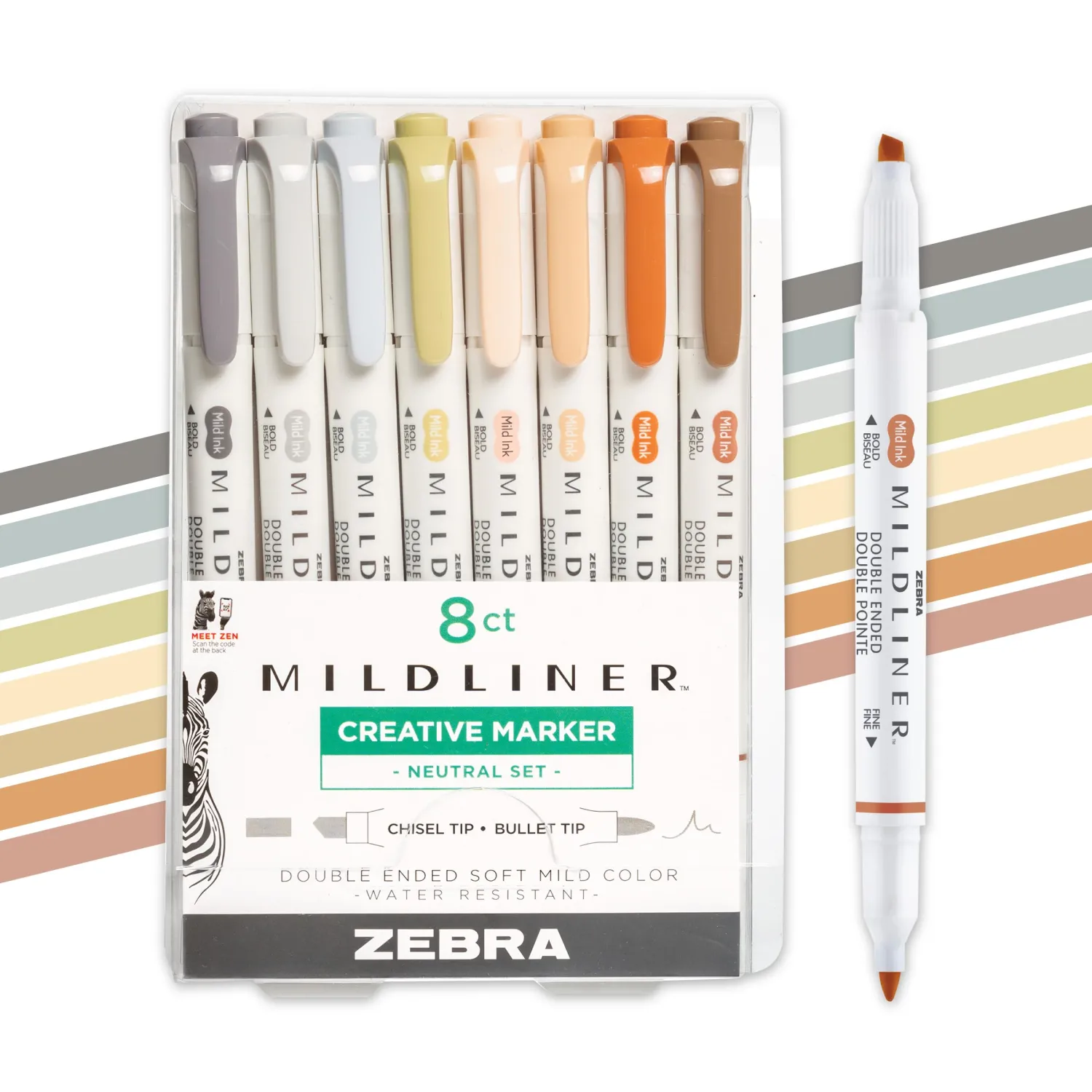 Zebra Pen Mildliner Dual-Tip Highlighter Set, Broad and Fine Tips, No Bleed, Ideal for Bible Highlighting, Journaling, School and Office Supplies, Assorted Neutral Vintage Ink Colors, 8-Pack (78208)
