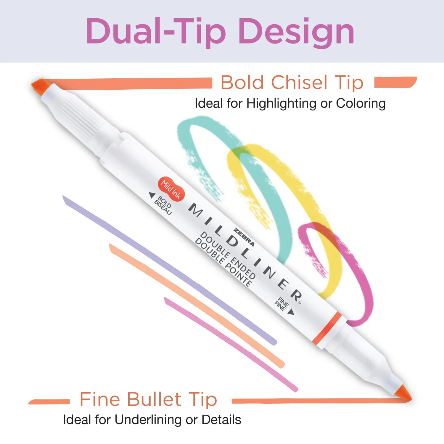 Zebra Pen Mildliner Dual-Tip Highlighter Set, Broad and Fine Tips, No Bleed, Ideal for Bible Highlighting, Journaling, School and Office Supplies, Assorted Neutral Vintage Ink Colors, 5-Pack (78605)