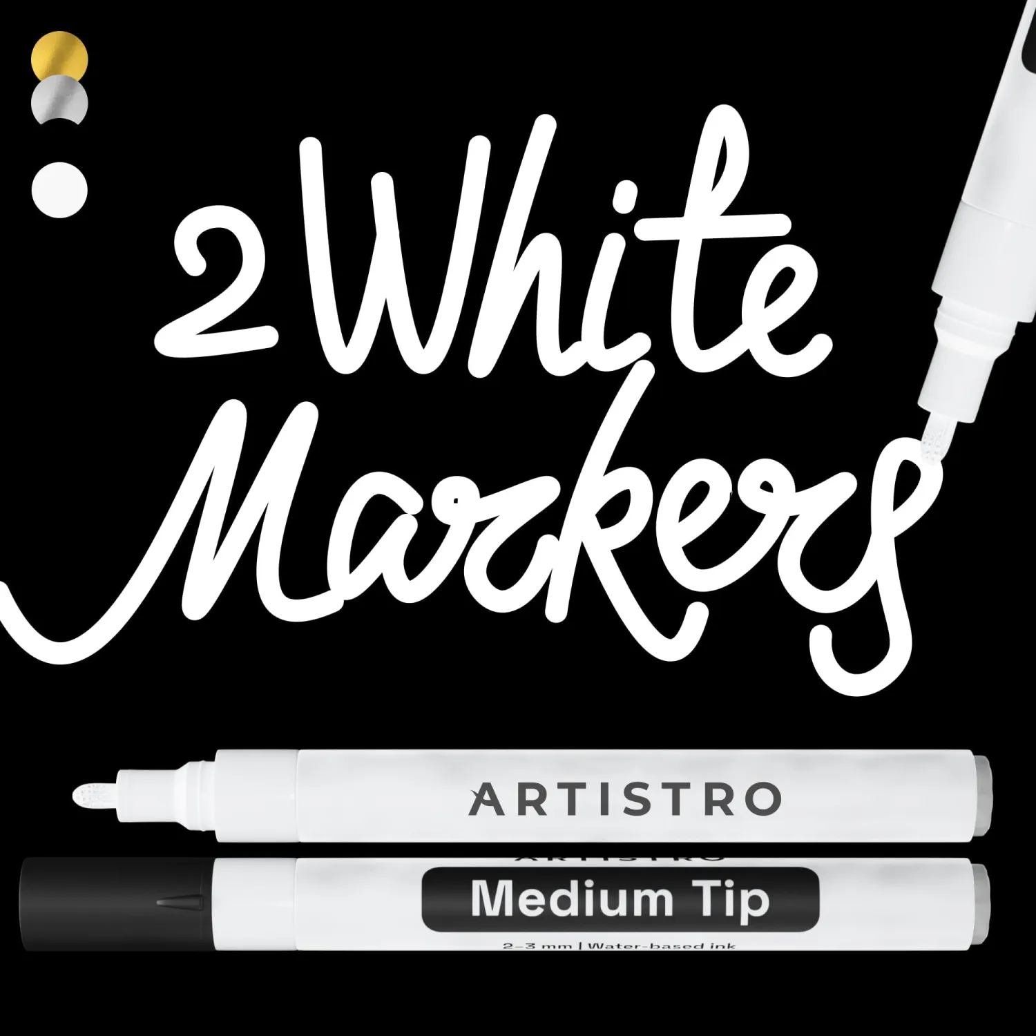 ARTISTRO 2 White Acrylic Paint Markers - 3mm Medium-Tip Paint Pens - Perfect for Crafting, Art Projects, & More