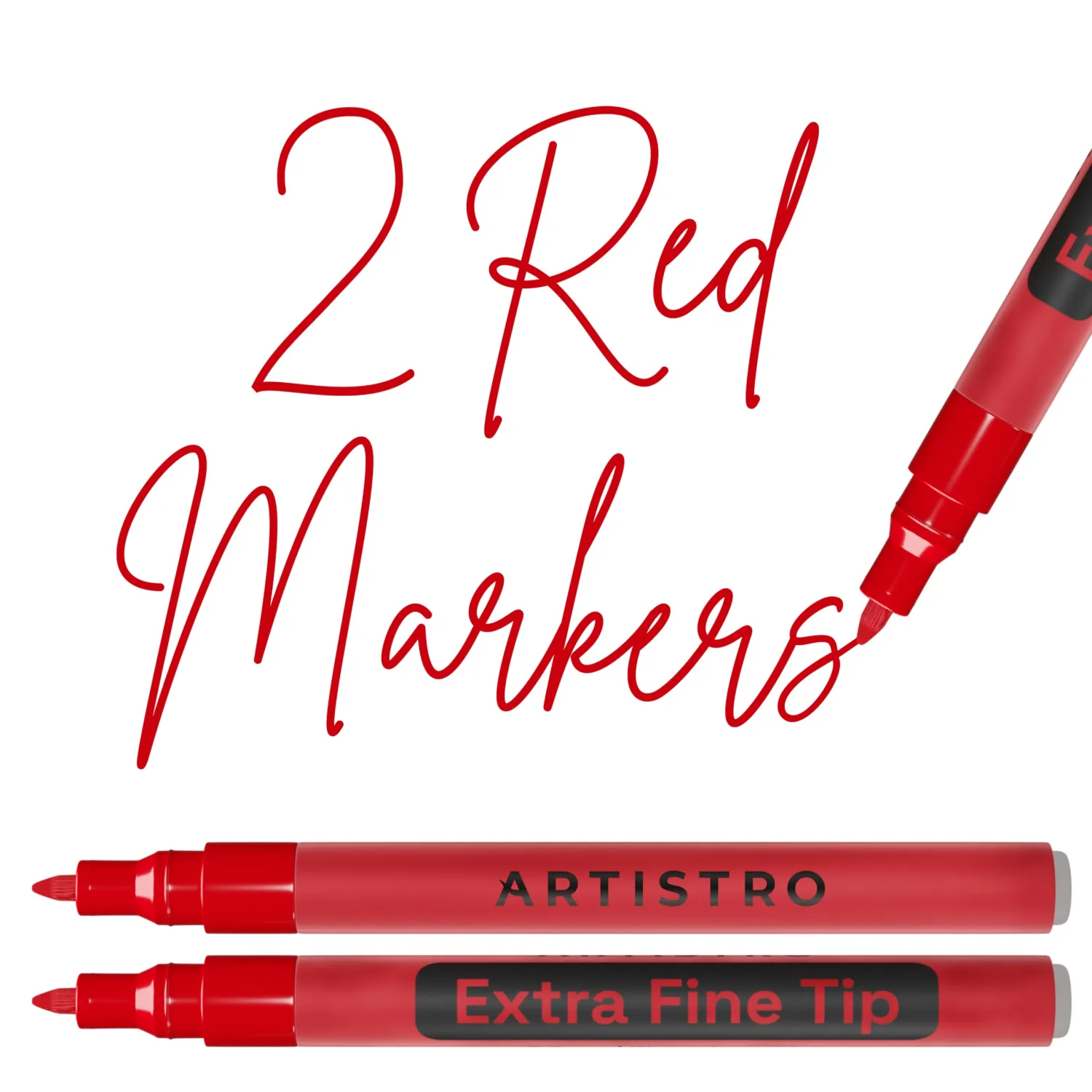 ARTISTRO 2 Red Acrylic Paint Markers - 0.7mm Extra Fine-Tip Paint Pens - Perfect for Crafting, Art Projects, & More