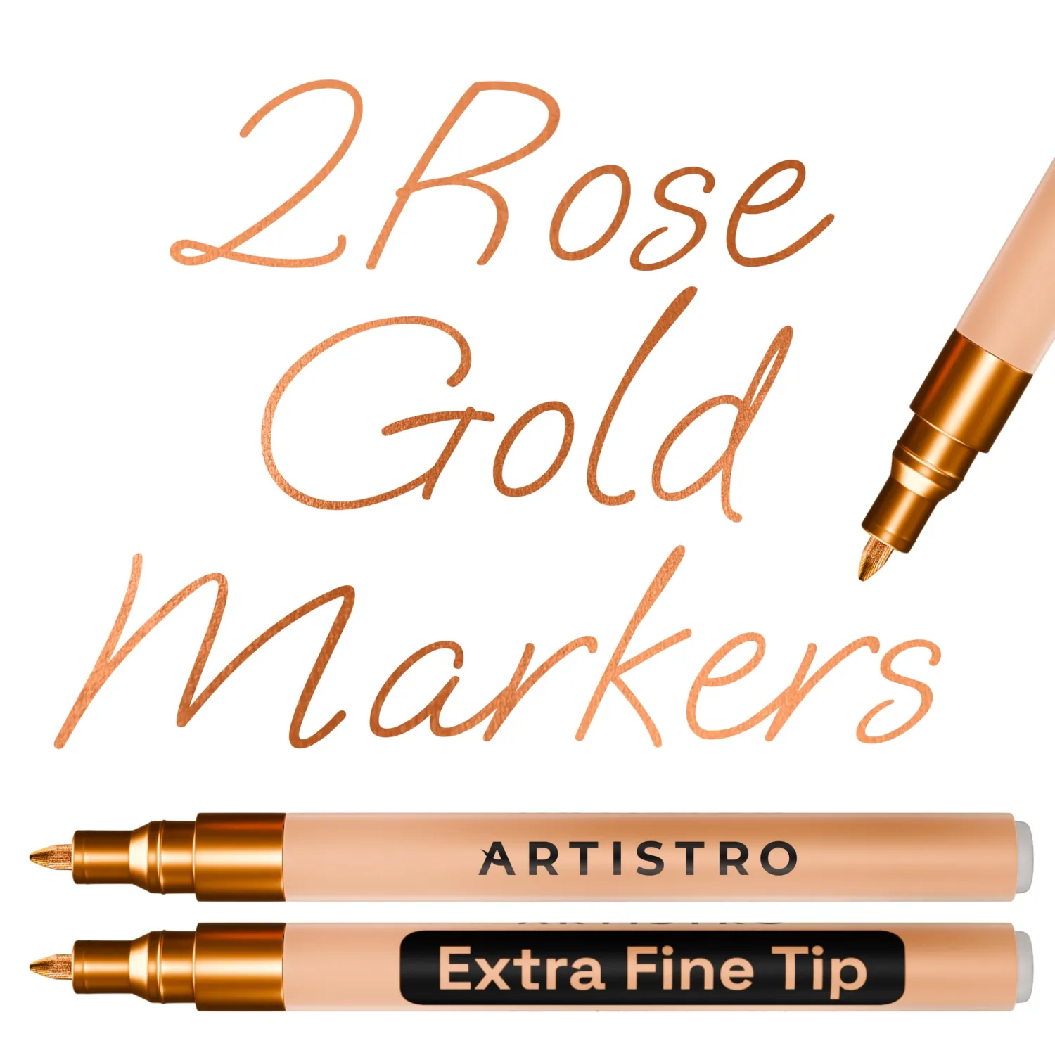 ARTISTRO 2 Rose Gold Acrylic Paint Markers - 0.7mm Extra Fine-Tip Paint Pens - Perfect for Crafting, Art Projects, & More