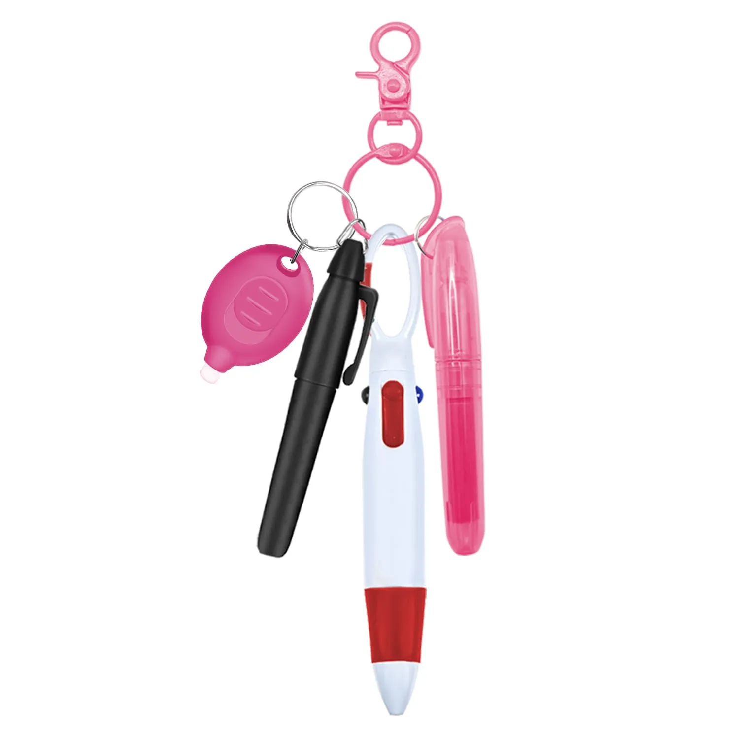Nurse Pen Set, Badge Reel Pen Include Highlighter, Permanent Marker, Ballpoint Pen, LED Keychain Flashlight, and Nursing Keychain Clip (Pink)
