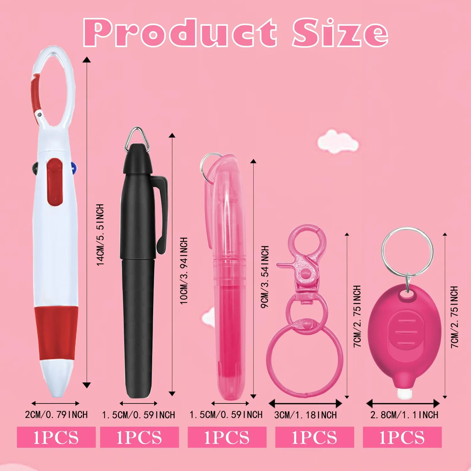 Nurse Pen Set, Badge Reel Pen Include Highlighter, Permanent Marker, Ballpoint Pen, LED Keychain Flashlight, and Nursing Keychain Clip (Pink)
