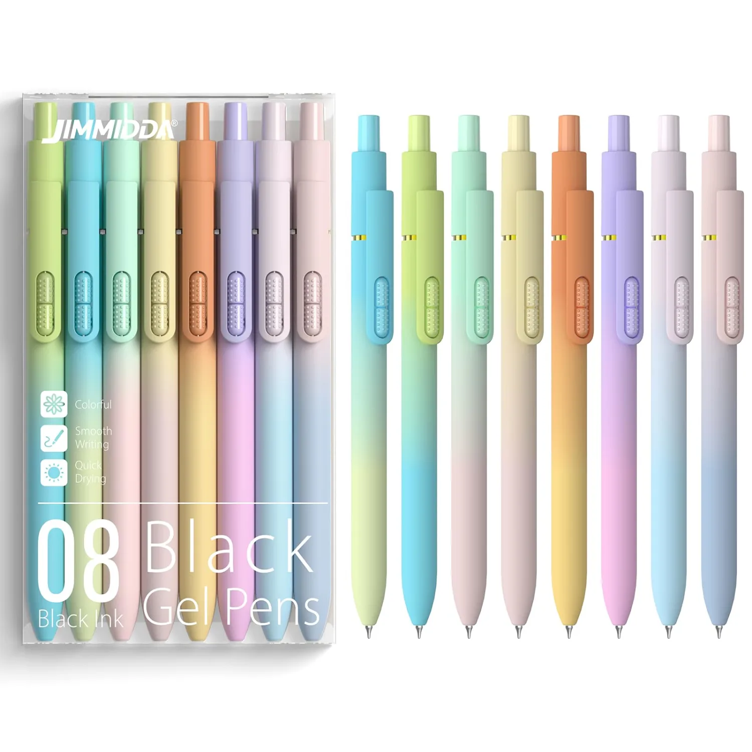 8-Pack Black Gel Pens, 0.7mm Medium Point, Quick-Drying Retractable Ink Pens for Smooth Writing, Office School Supplies for Men Women (Gradient - 8Pcs)
