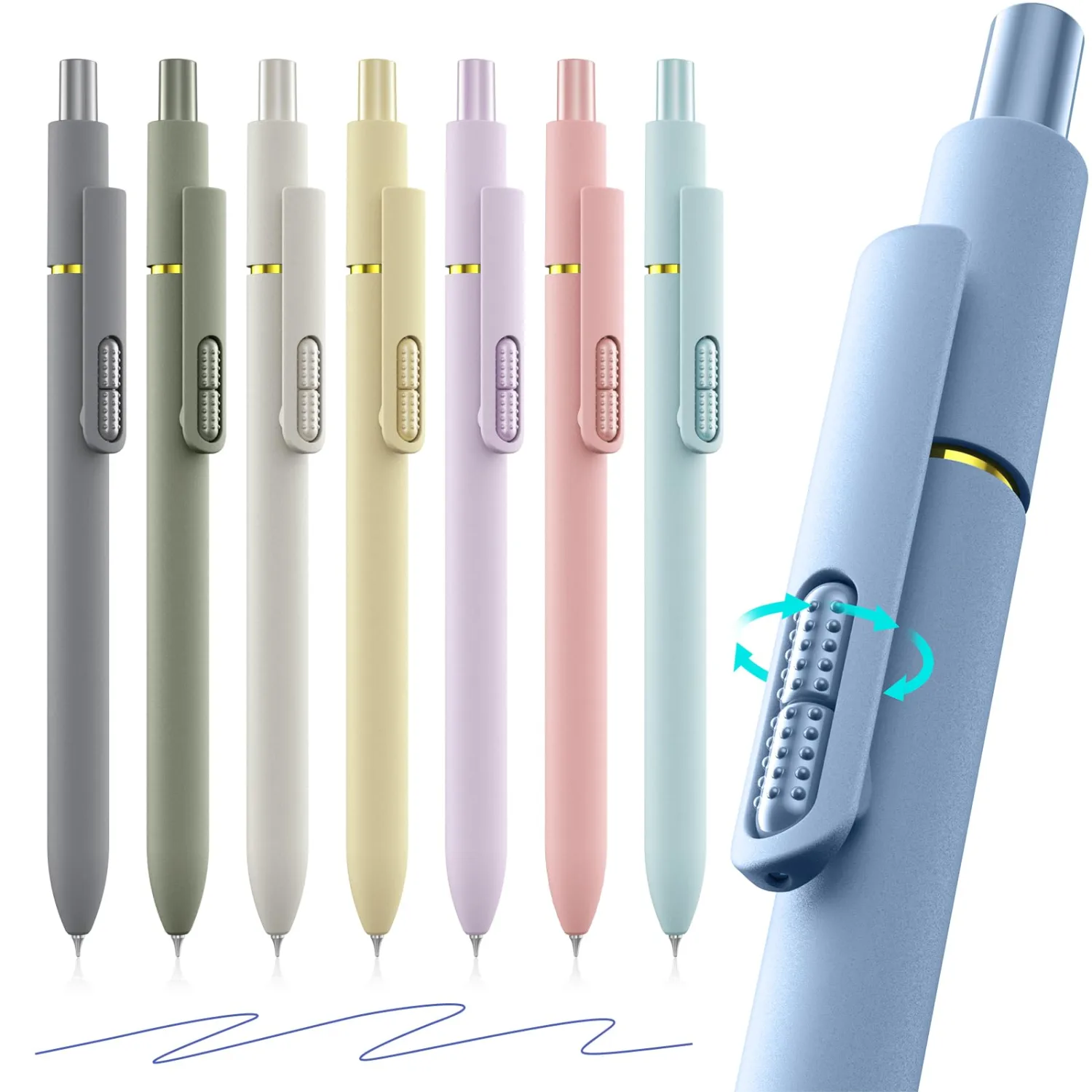 8Pcs Blue Gel Pens - 0.7mm Blue Ink Pens Medium Point | Smooth Writing - Quick Drying Retractable Pen for Men Women (Morandi - 8Pcs)