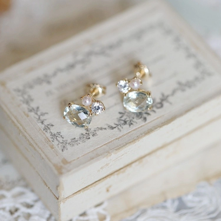 Oval Zircon Silver Stud Earrings Women