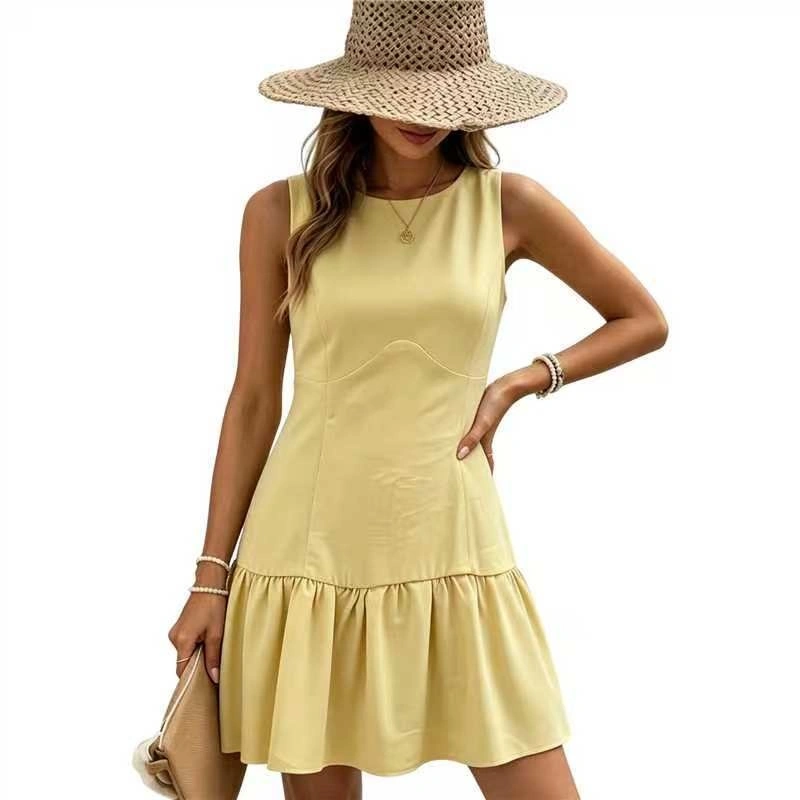 New European And American-style Solid-color Womens Dress