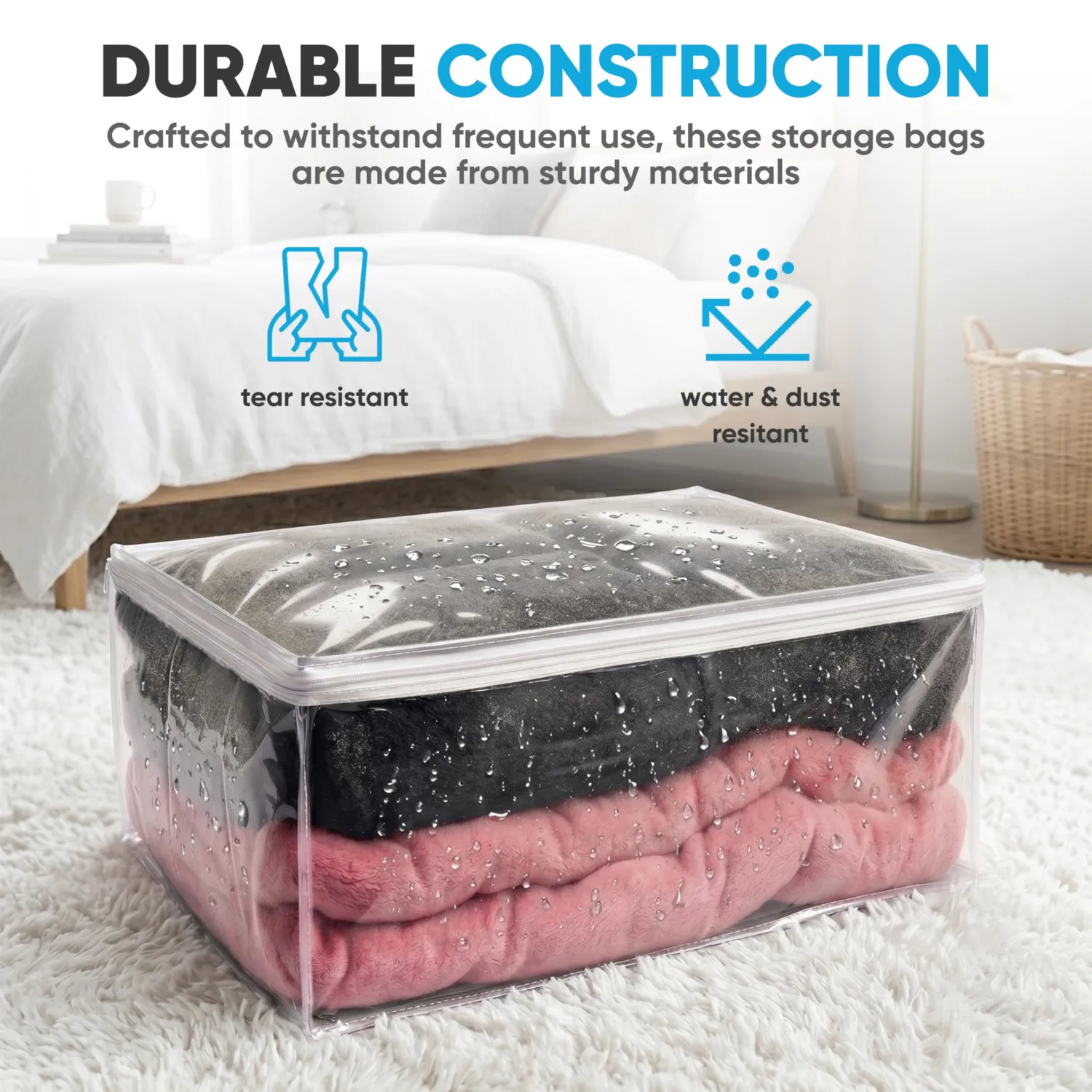 Handy Laundry Comforter Storage Bag – Large 90L Clear Zippered Organizer for Blankets, Bedding, Clothes & Pillows, Durable Plastic Storage for Closet, Moving, Under Bed – Dust & Moisture Protection