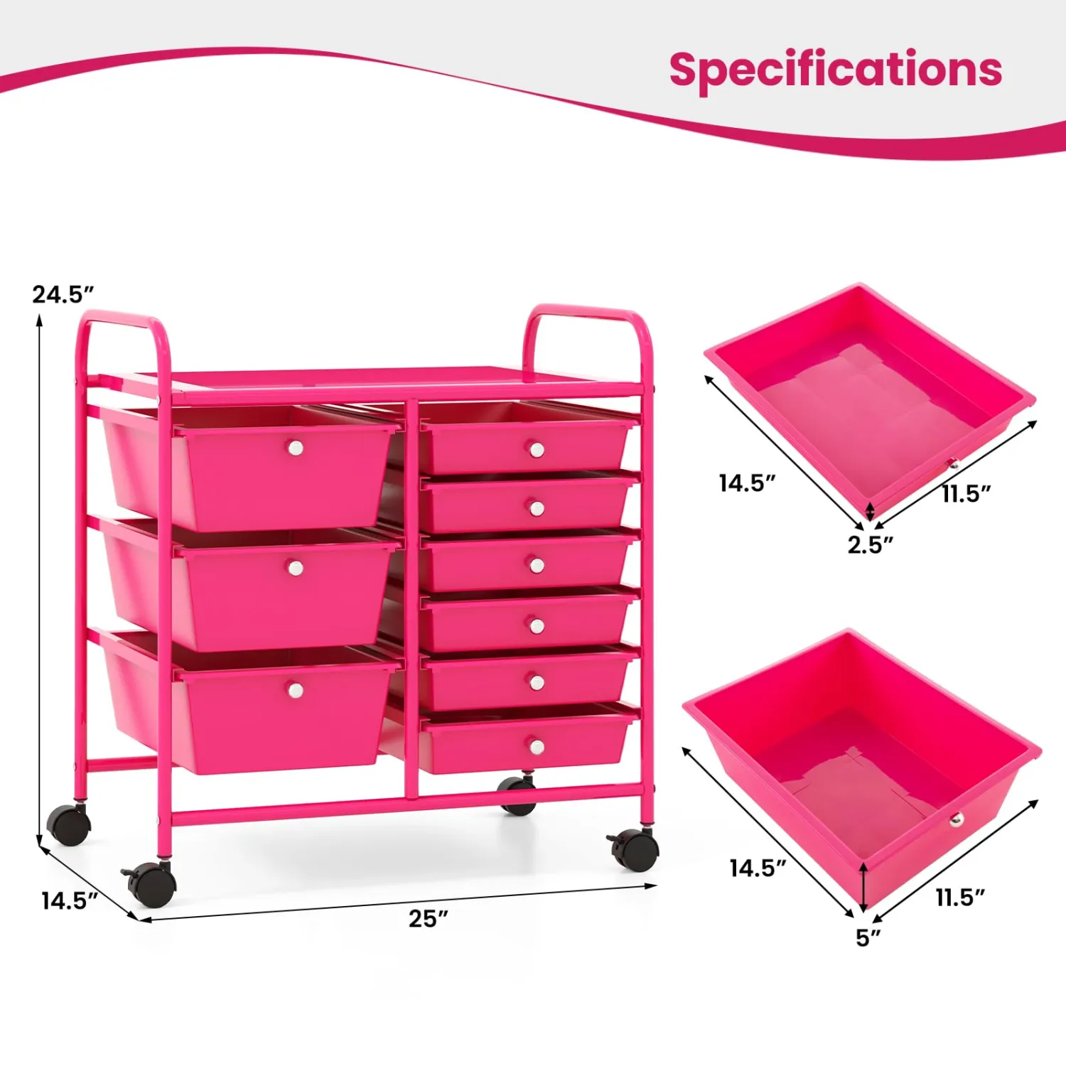 LDAILY 9 Drawer Rolling Storage Cart, Rolling Cart with Drawers for Classroom, Art Supply Craft Organizer on Wheel with Metal Frame & Handles for Home Office School