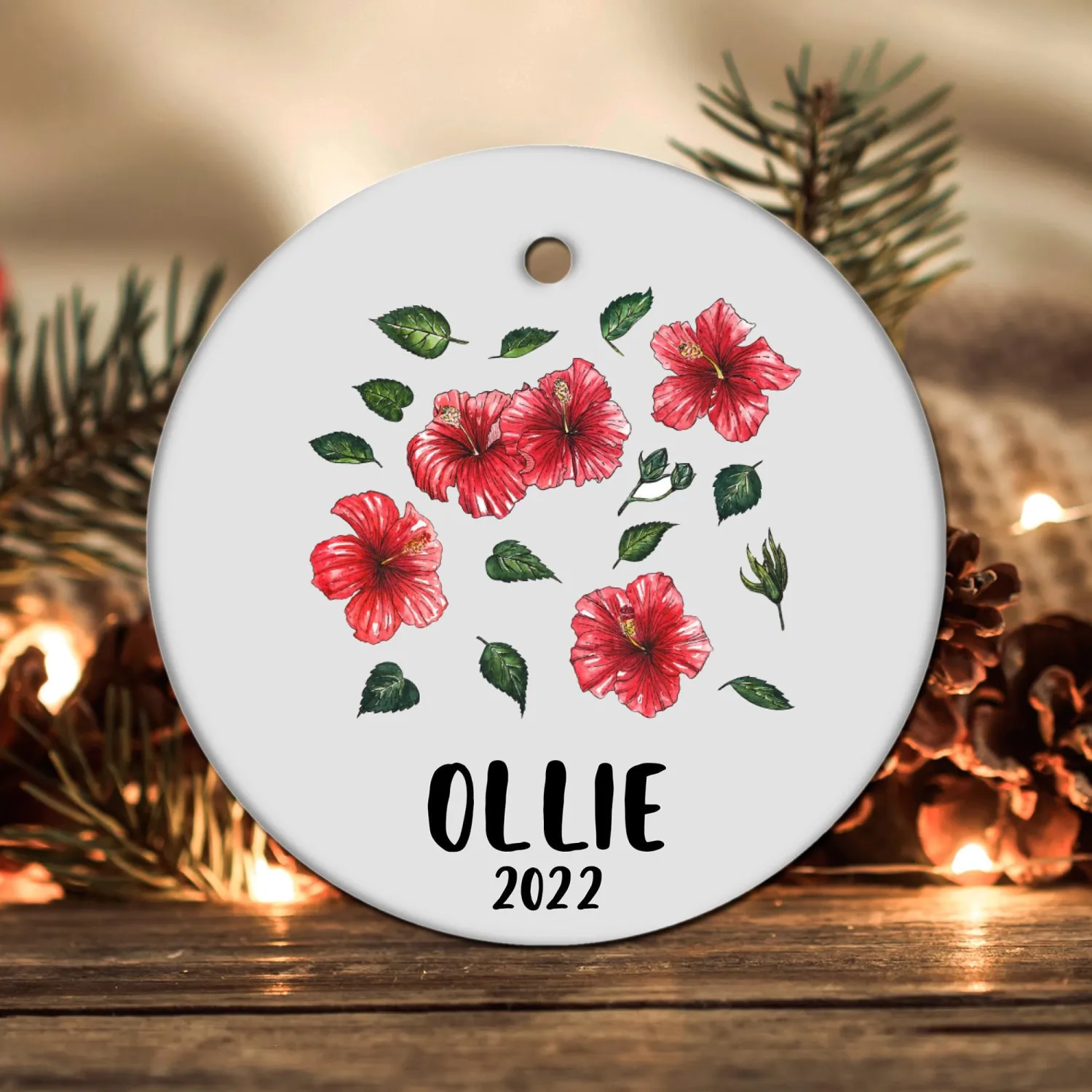 Personalized Hibiscus Ornament, Hibiscus Gift, Hibiscus Christmas Ornament, Hibiscus Christmas Tree Decor, Hibiscus Present