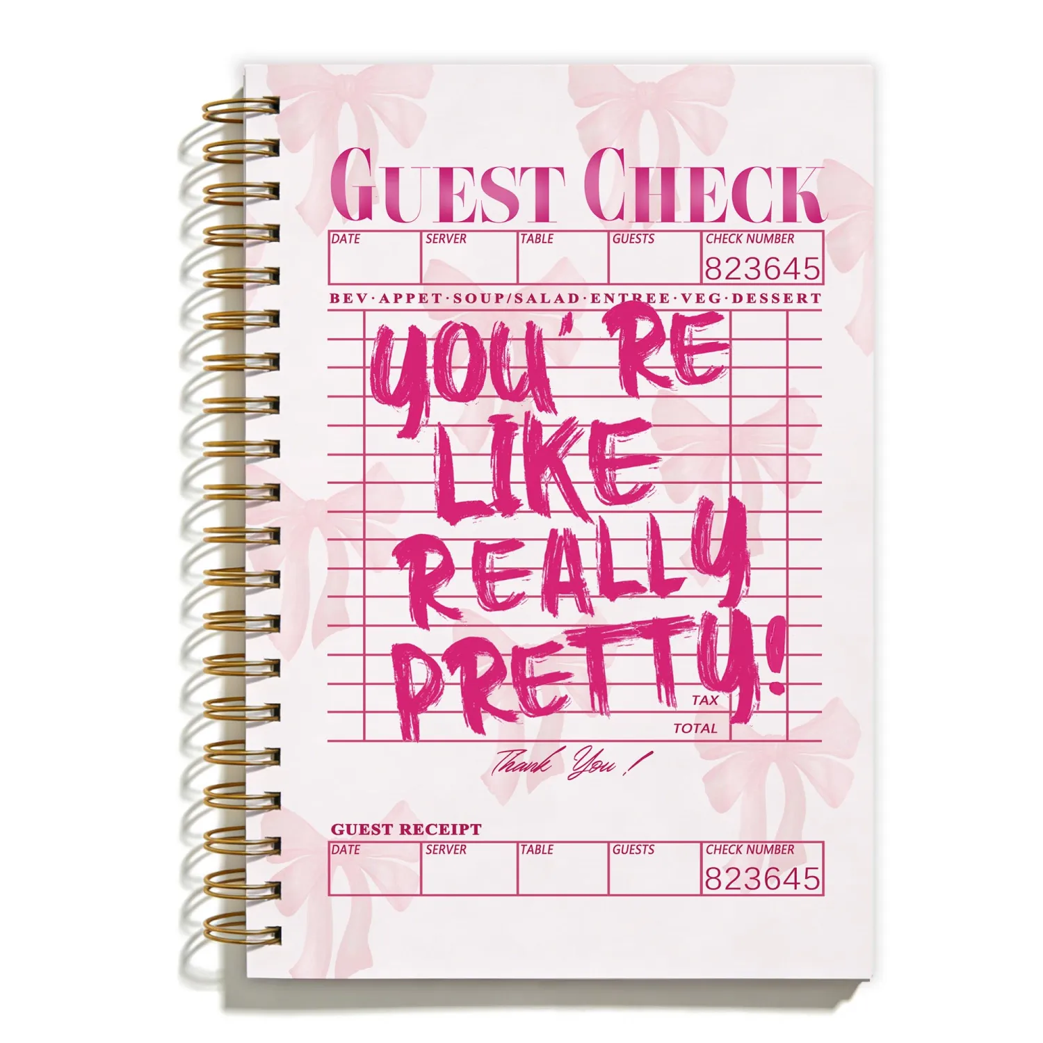 Coquette Preppy Pink Bow Spiral Notebook, Trendy Preppy Bow Notebooks for Note Taking, Girly Office Supplies, Pink Trendy Fashion Guest Check Decor Journal, Coworker Gift, 5.5x8.3 Inch
