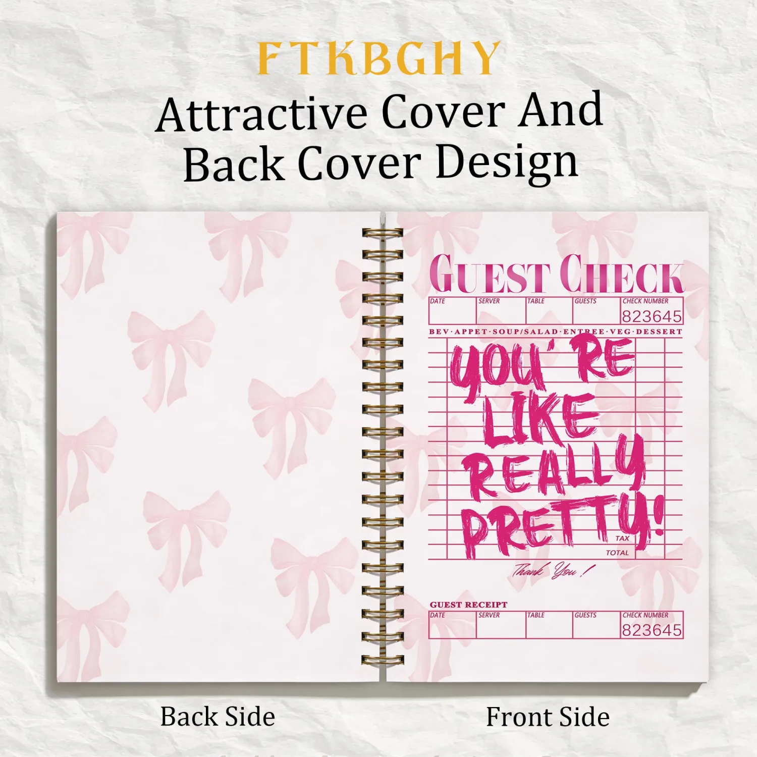 Coquette Preppy Pink Bow Spiral Notebook, Trendy Preppy Bow Notebooks for Note Taking, Girly Office Supplies, Pink Trendy Fashion Guest Check Decor Journal, Coworker Gift, 5.5x8.3 Inch