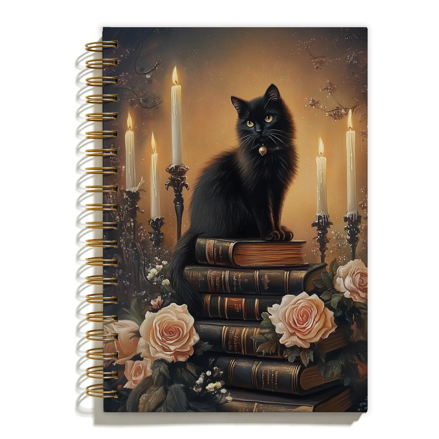 Vintage Witchy Gothic Black Cat Spiral Notebook, Dark Academia Moody Cat Notebooks for Note Taking, Cats Lover Mom Gifts, Mystical Floral Book Kitty Journal, 5.5x8.3 Inch